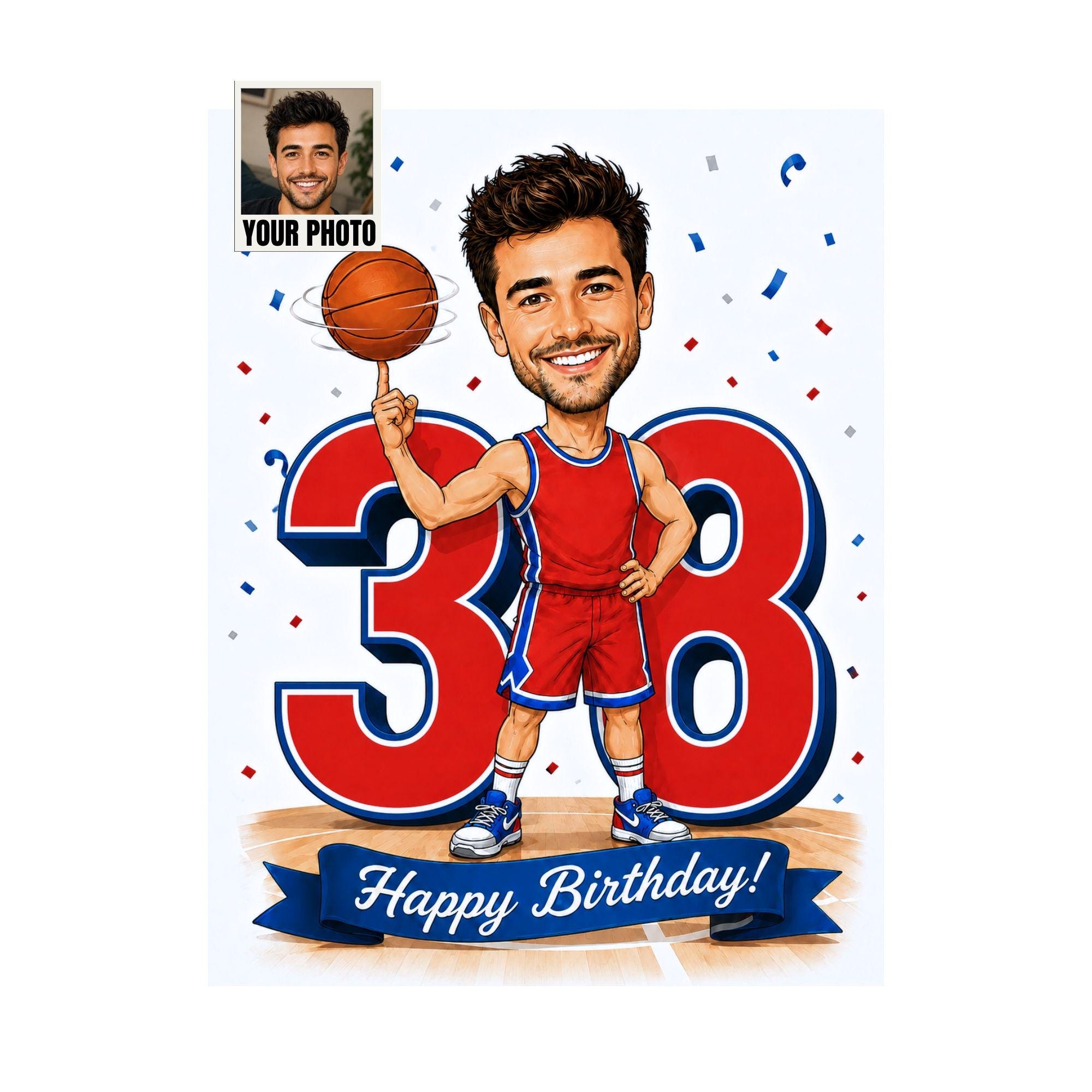 38th Birthday Basketball Cartoon Portrait for Him from photo