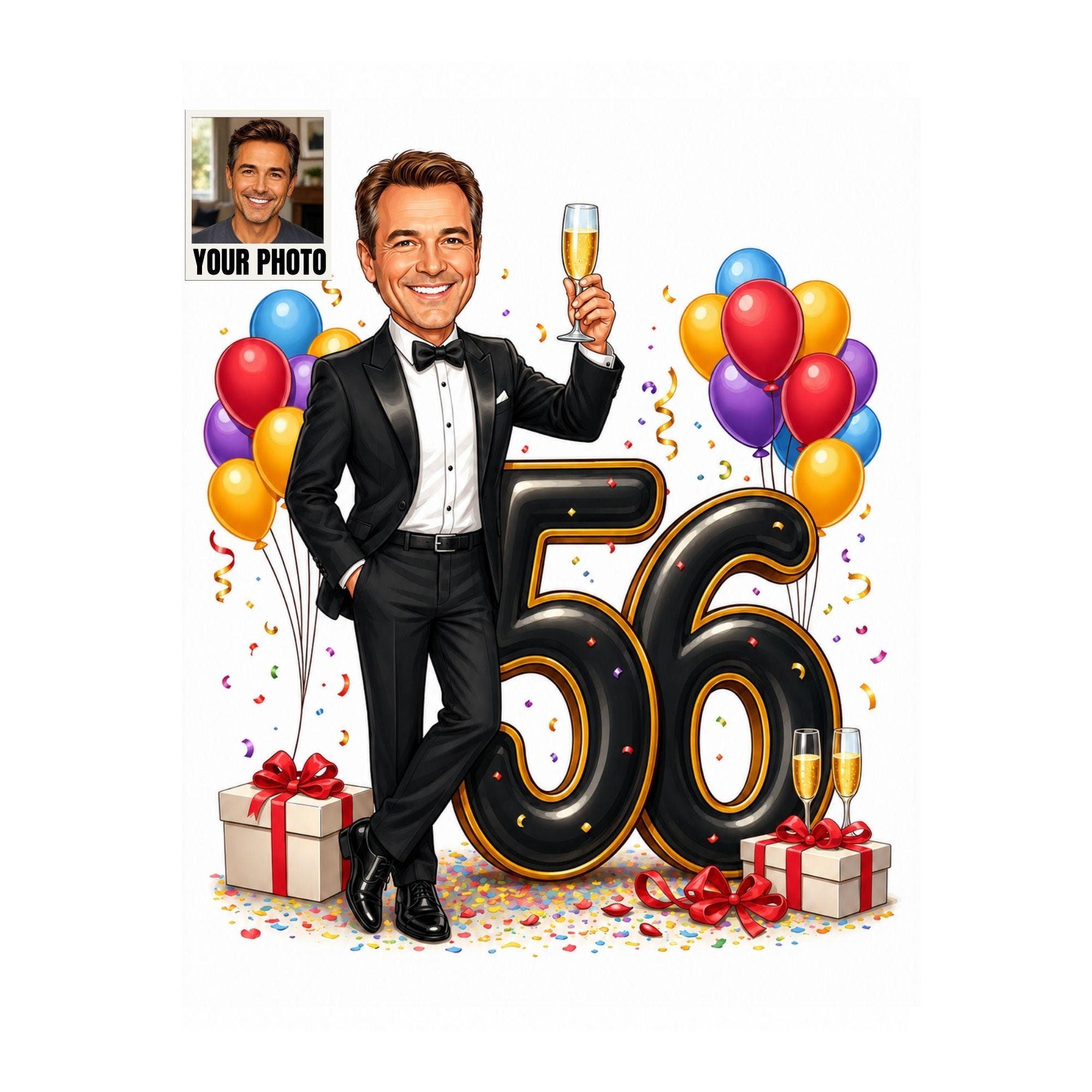 56th Birthday Man Cartoon Portrait from photo