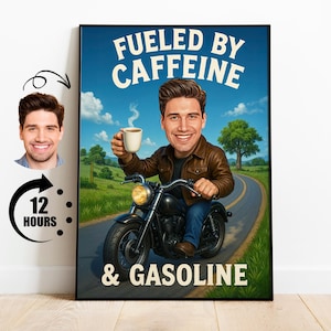 Retrato de caricatura de motociclista, regalo de motociclista, caricatura de motocicleta personalizada, caricatura de motocicleta a partir de una foto, regalo para motociclista
