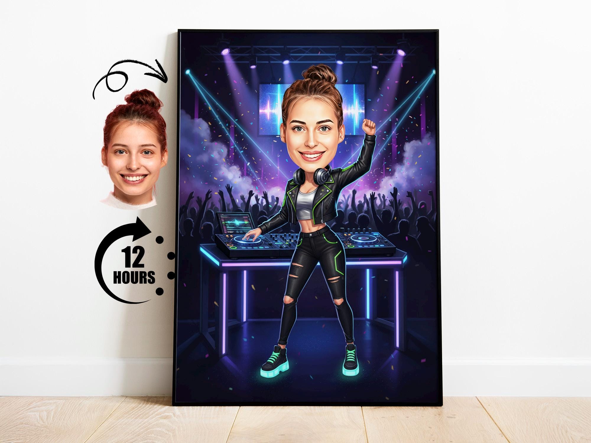 DJ Woman Custom Caricature from photo