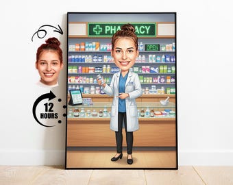 Personalized Pharmacist Cartoon Portrait, Custom Pharmacist Caricature Drawing from Photo, Funny Pharmacist Caricature, Gift for Pharmacist