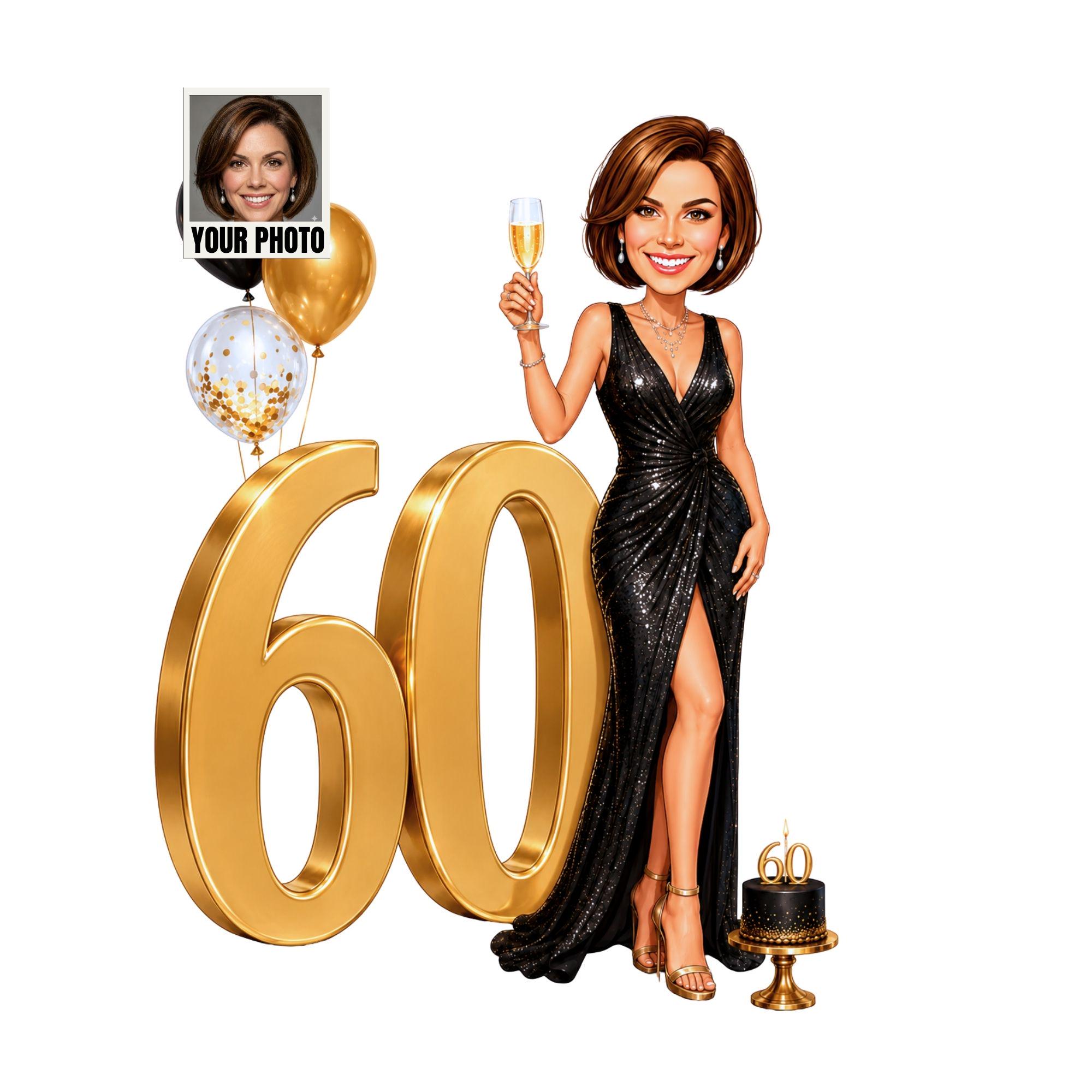 Personalised 60th Birthday Cartoon Gift for Her from photo