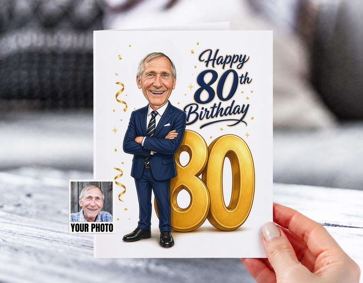 Caricature 80th Birthday Card For Him from photo