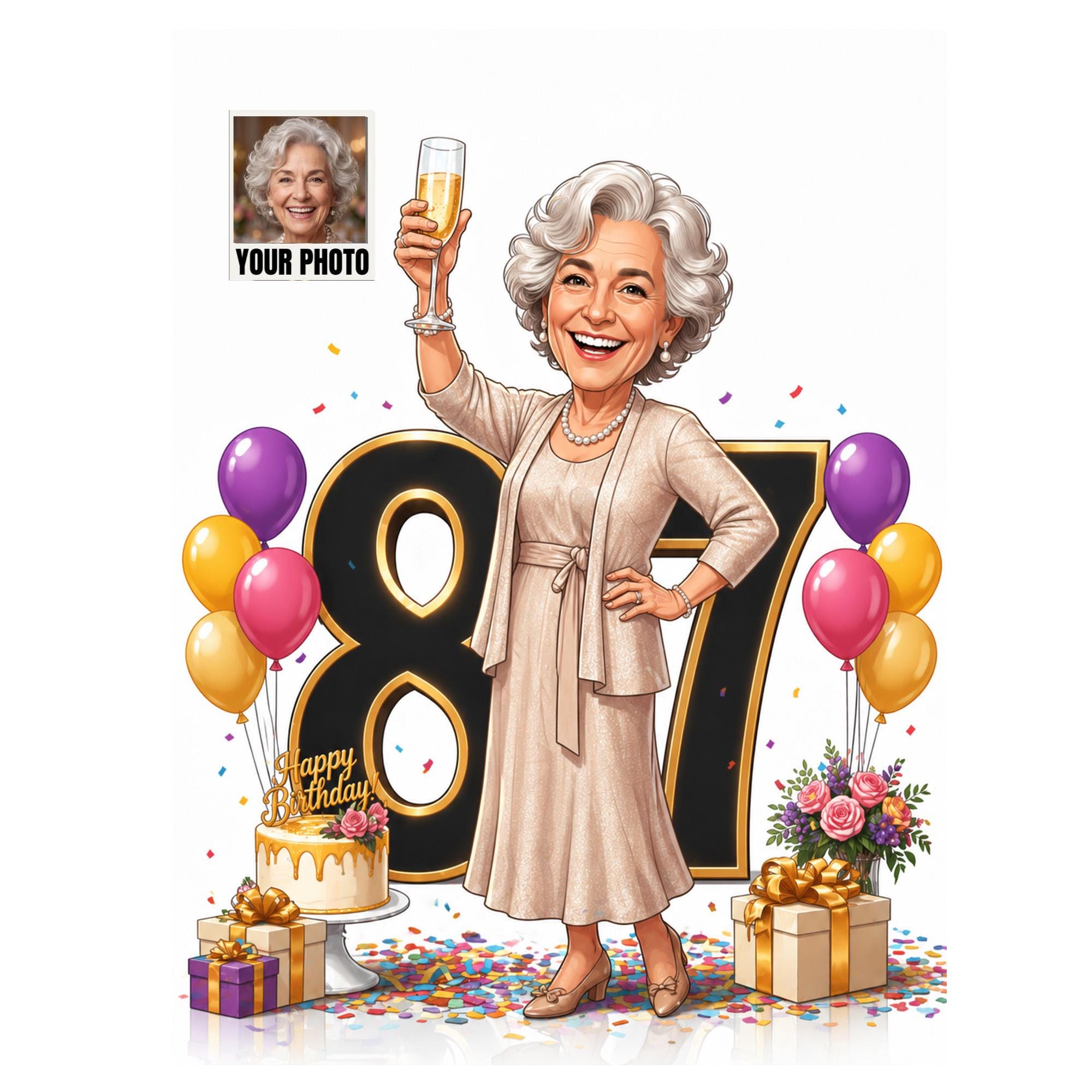 Custom 87th Birthday Caricature from photo