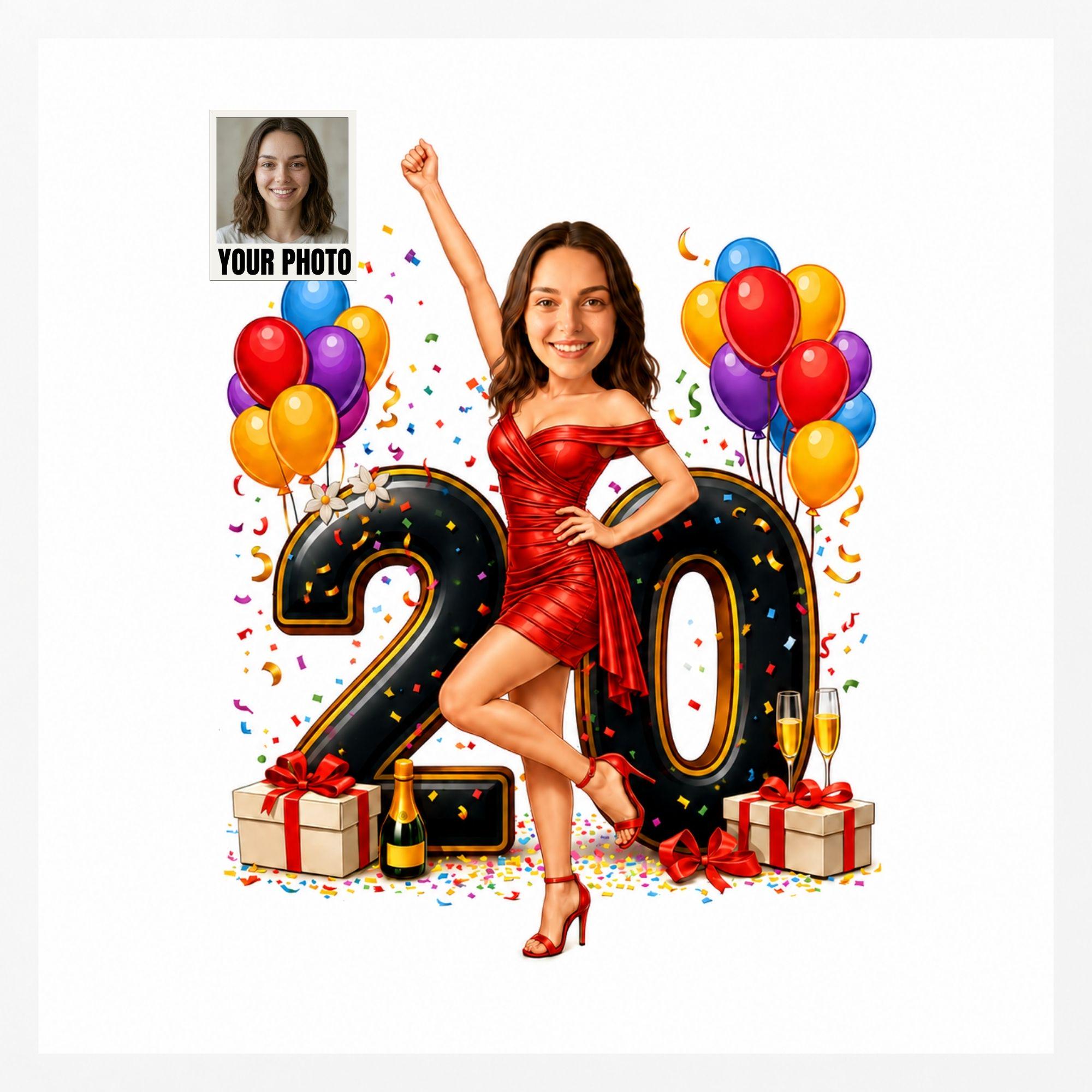 Custom 20th Birthday Caricature from photo