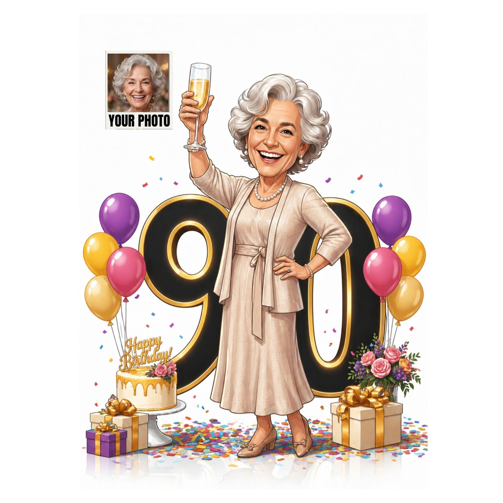 Custom 90th Birthday Caricature from photo