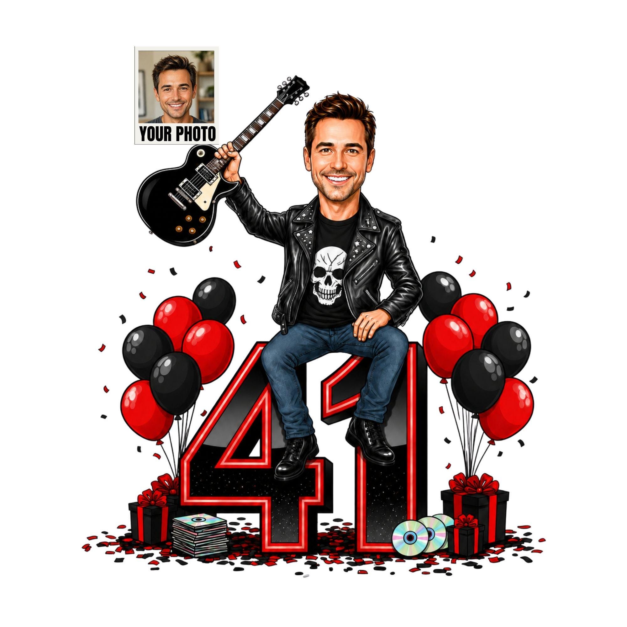 41st Birthday Rocker Cartoon Portrait for Him from photo