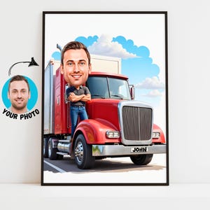 Aangepaste karikatuur vrachtwagenchauffeur: grappig cadeau cartoon portret (digitale download)