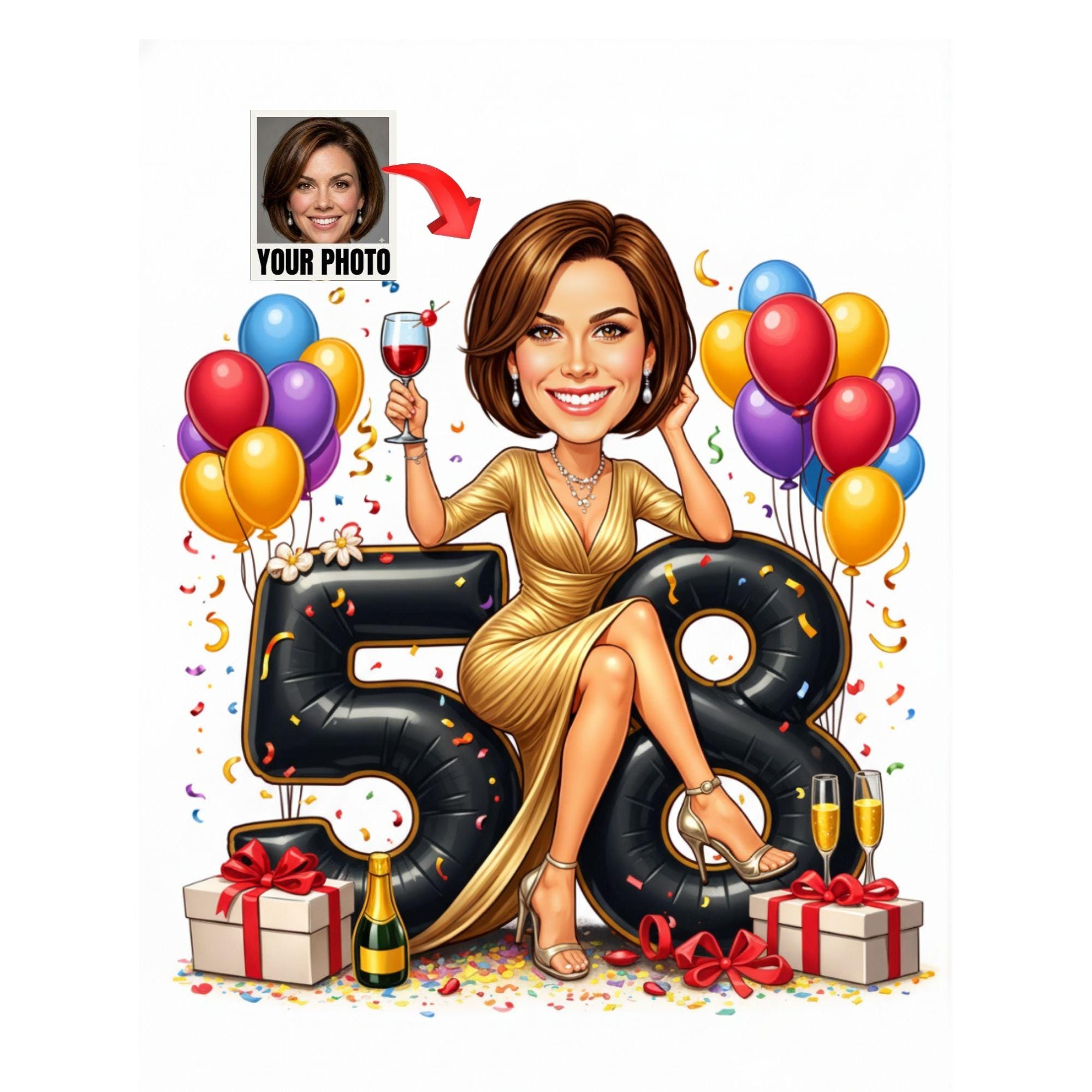 Custom 58th Birthday Caricature from photo