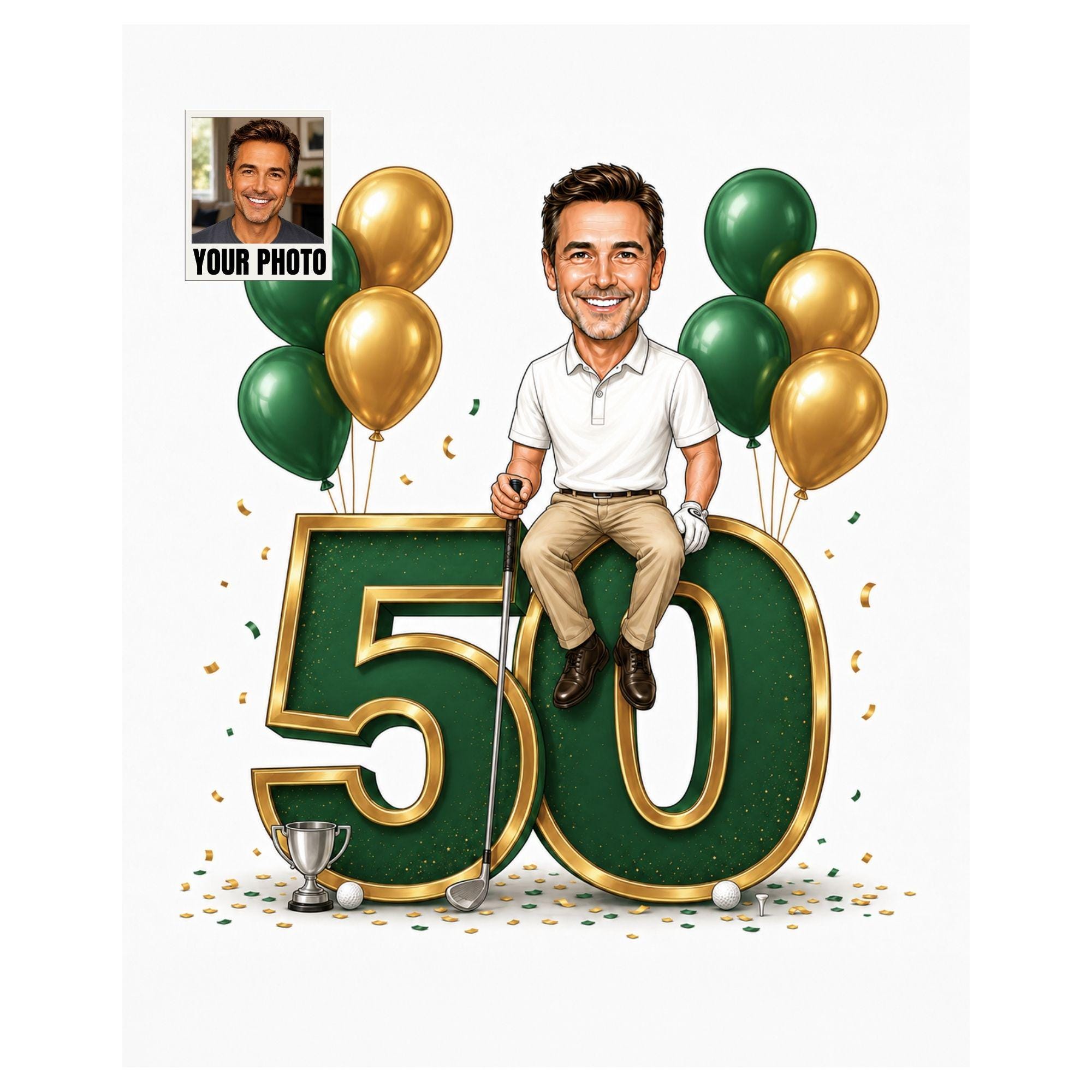 50th Birthday Golf Cartoon Portrait for Him from photo