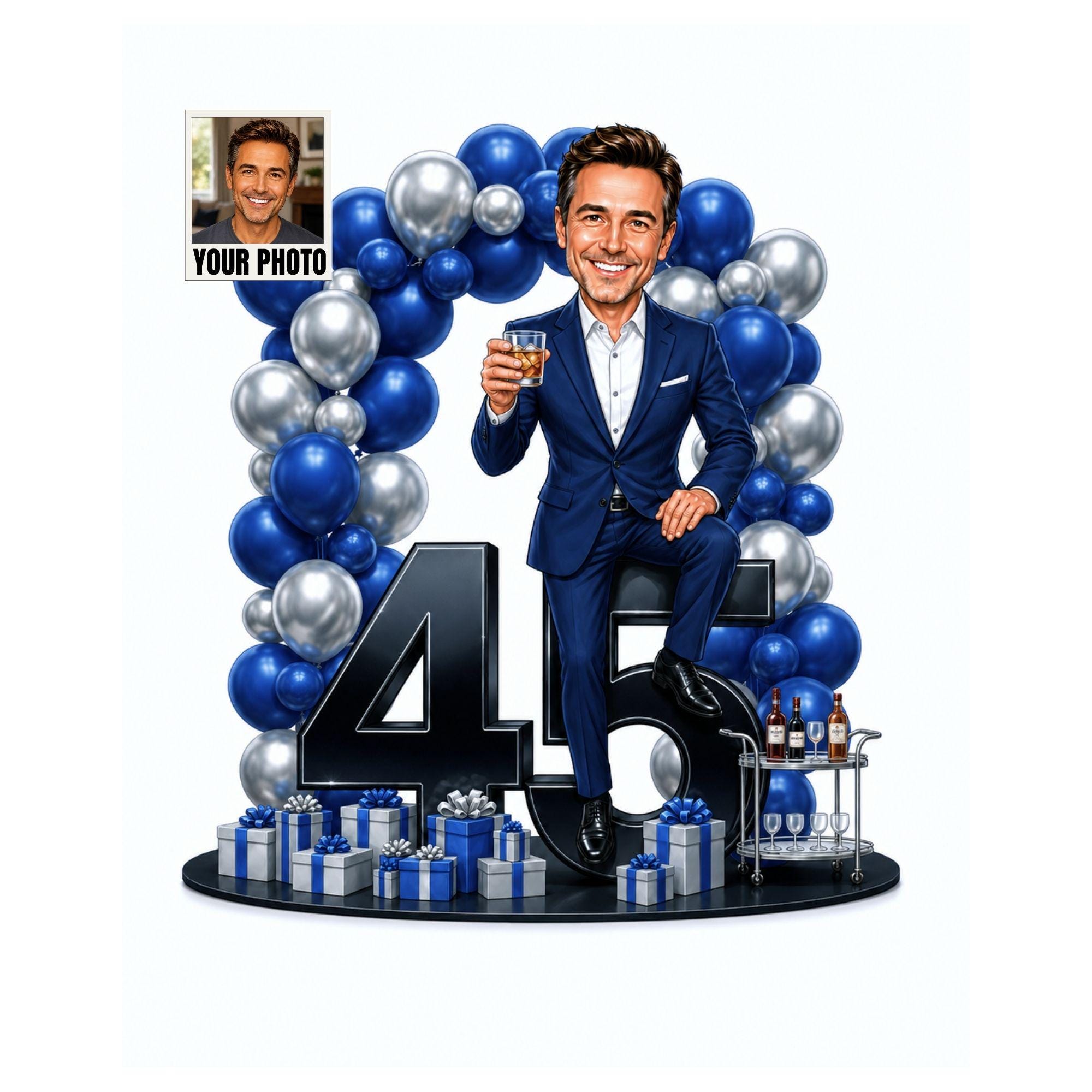 45th Birthday Man Cartoon Portrait for Him from photo