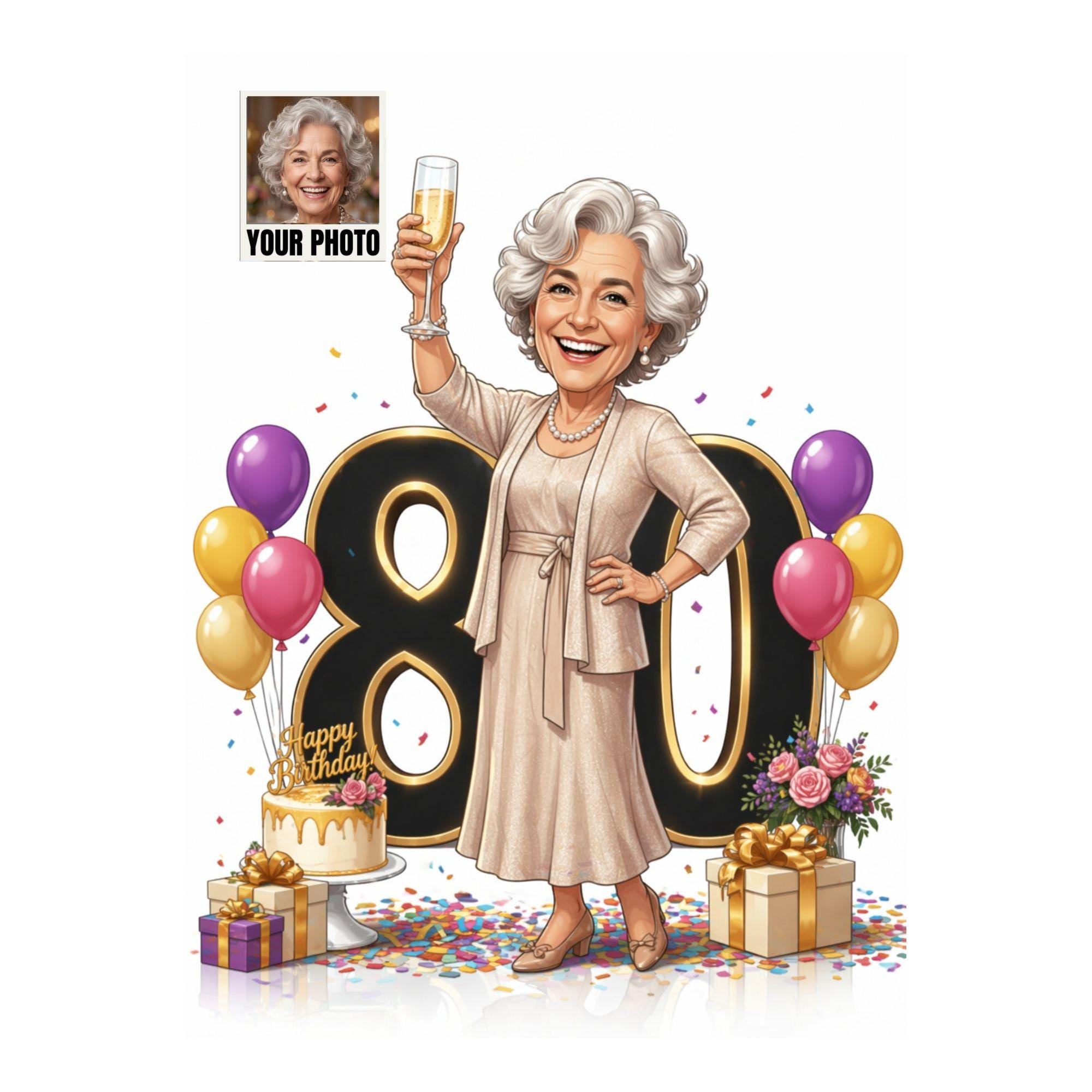 Custom 80th Birthday Caricature from photo