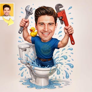 Personalisierte Klempner Cartoon Porträt, benutzerdefinierte Klempner Karikatur Zeichnung vom Foto, lustige Klempner Karikatur, Geschenk für Klempner