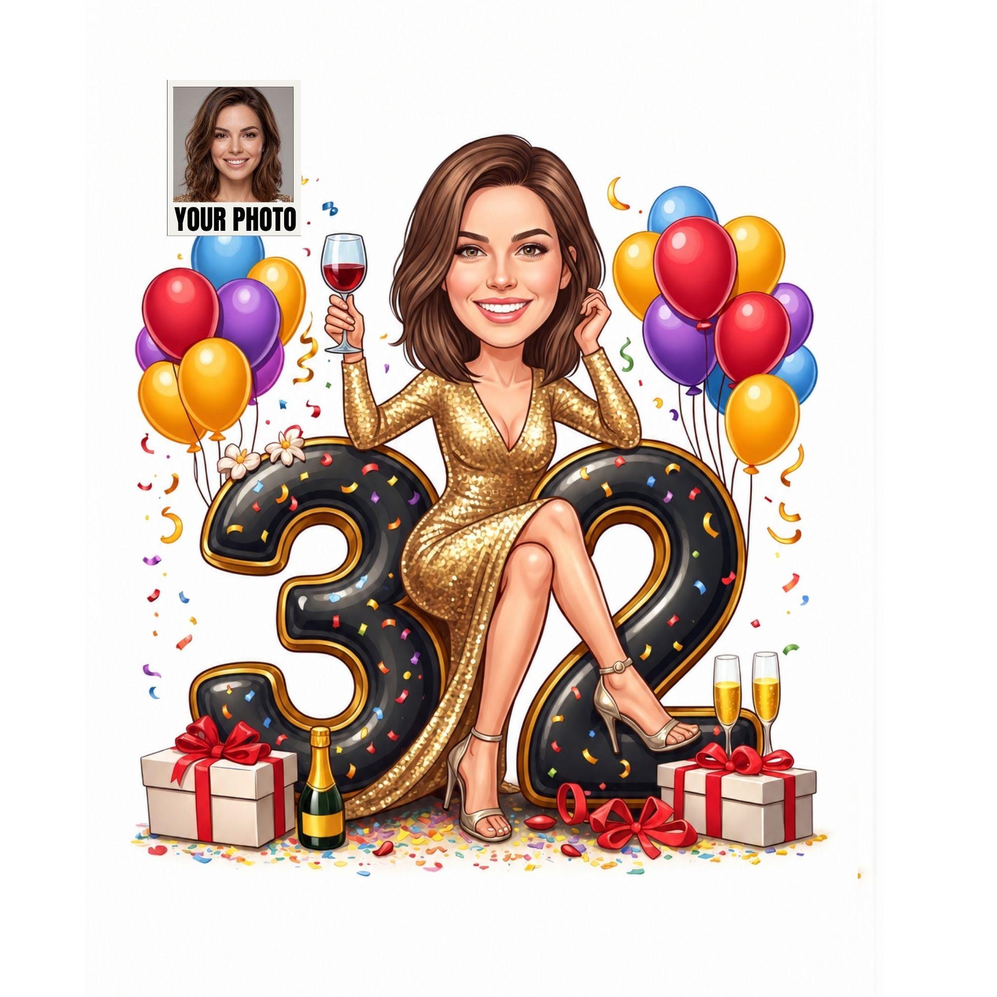 Custom 32nd Birthday Caricature from photo