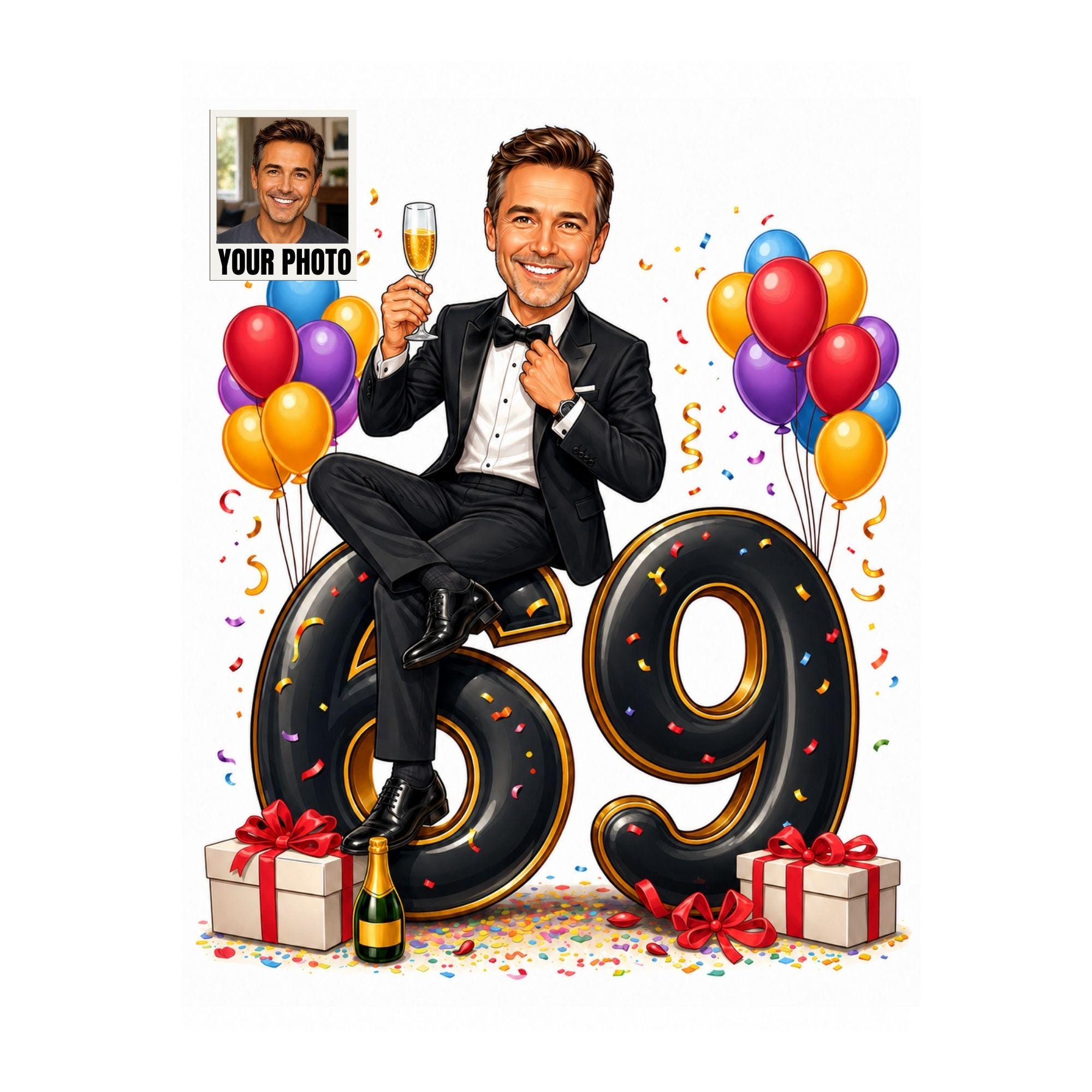 69th Birthday Man Cartoon Portrait from photo