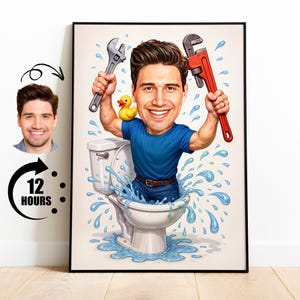 Cadeau pour plombier, caricature de plombier personnalisée à partir d'une photo, portrait drôle de dessin animé plombier, art personnalisé bricoleur, téléchargement numérique