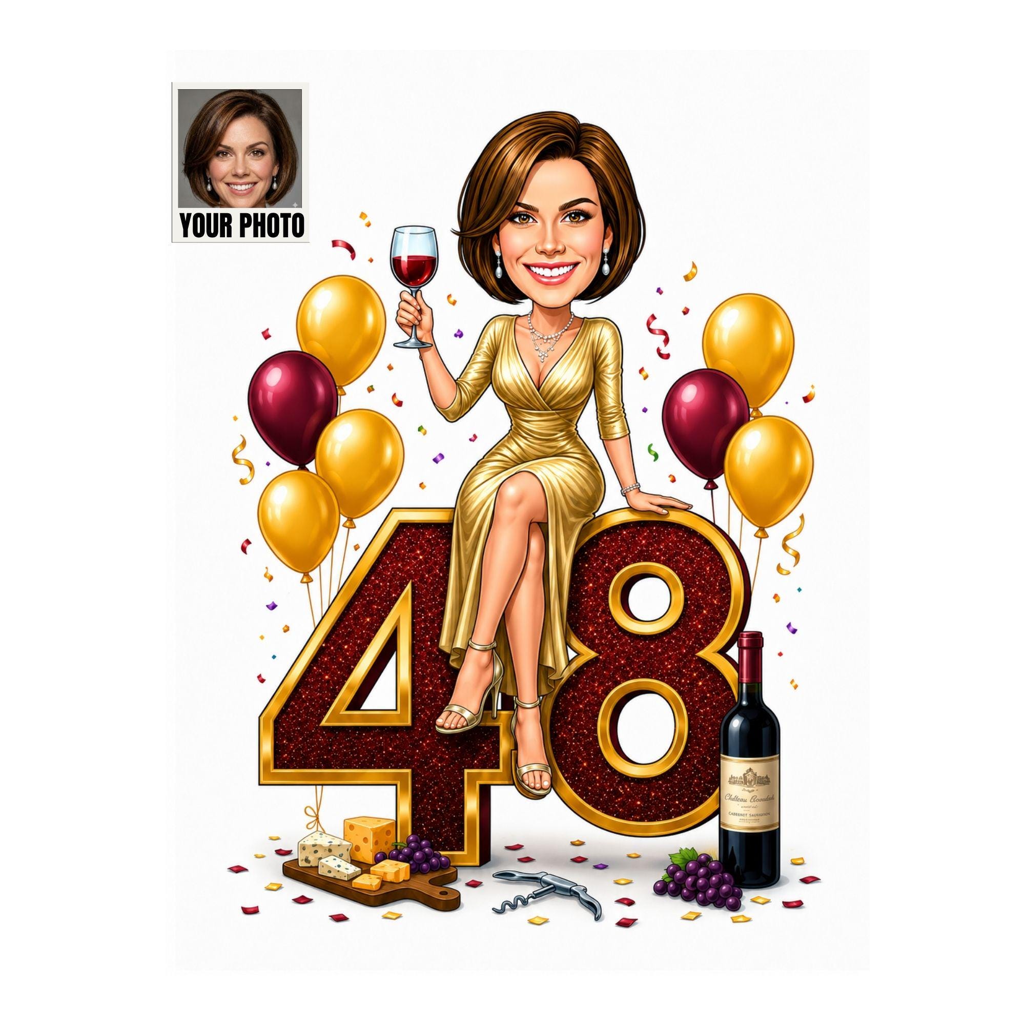 48th Birthday Cartoon Portrait for Her from photo