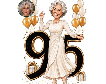 95th Birthday Caricature for Woman, 95th Birthday Card, 95th Birthday Woman Cartoon Portrait, 95th Birthday Gift for Her, 95th Portrait