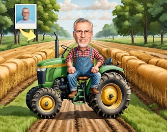 Spersonalizowany portret rolnika z kreskówki, portret traktora, prezent dla rolnika, spersonalizowany rolnik, karykatura rolnika ze zdjęcia, karykatura traktora