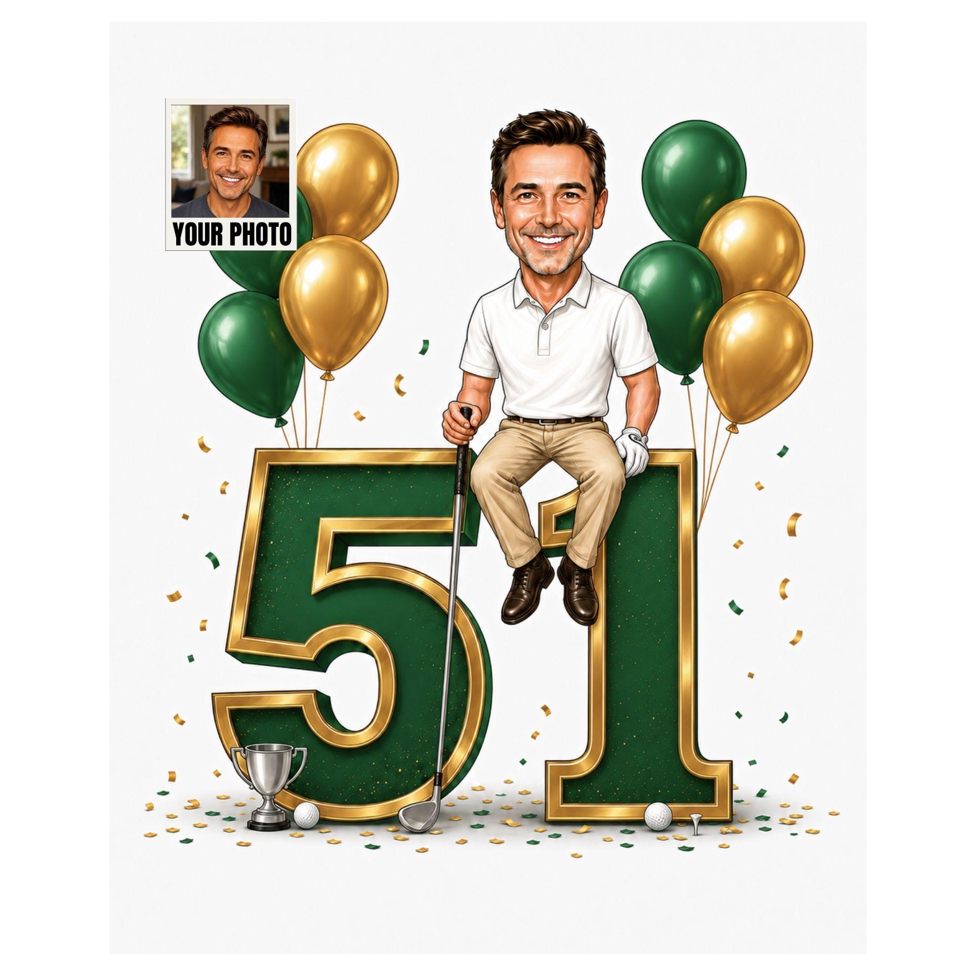 51st Birthday Golf Cartoon Portrait for Him from photo
