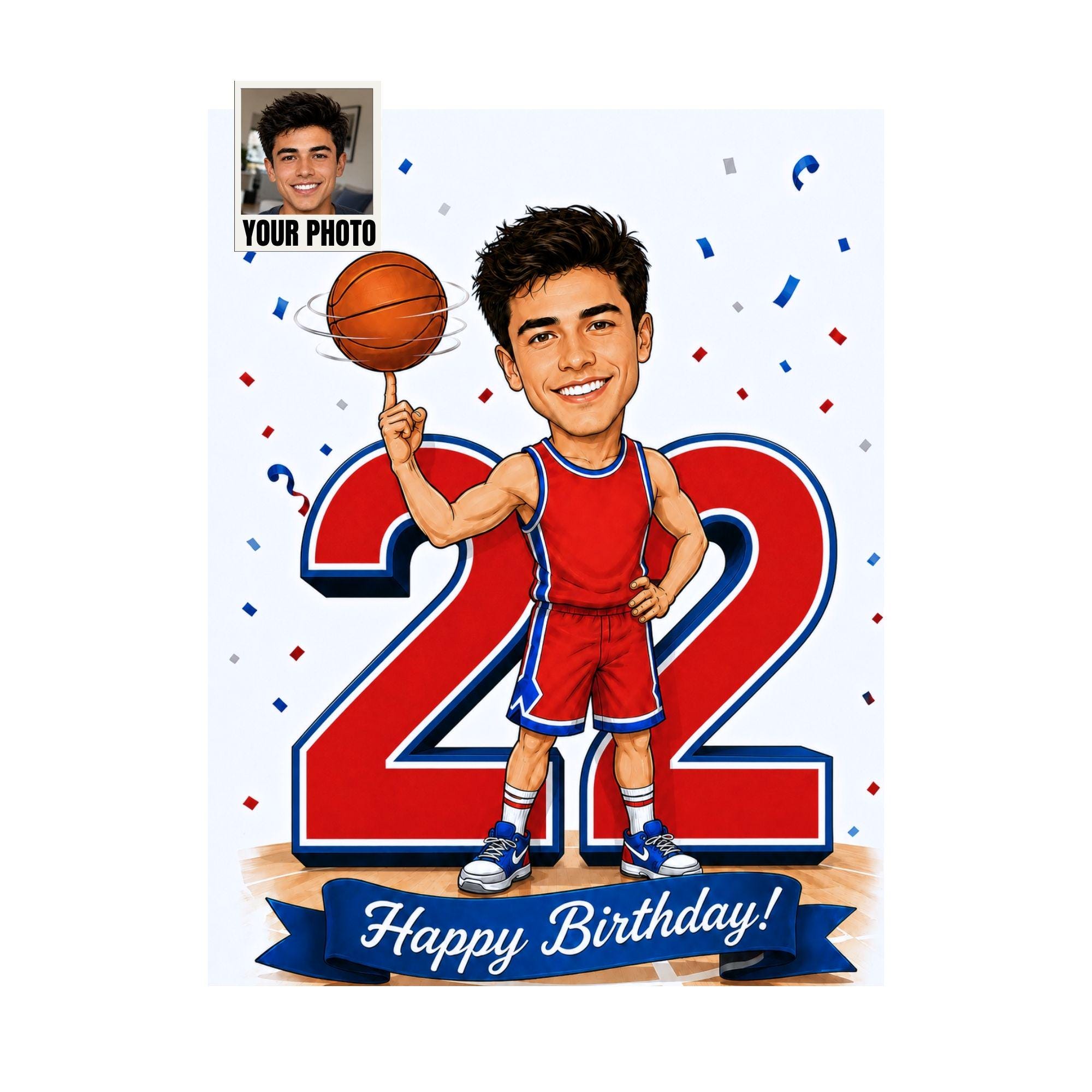 22nd Birthday Basketball Cartoon Portrait for Him from photo