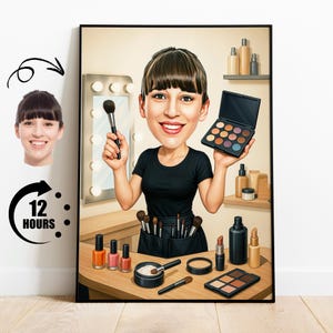 Geschenk für Make-up Artist, benutzerdefinierte Make-up-Artist-Karikatur vom Foto, lustiges Beauty-Guru-Porträt, personalisierte Make-upliebhaber-Karikaturkunst