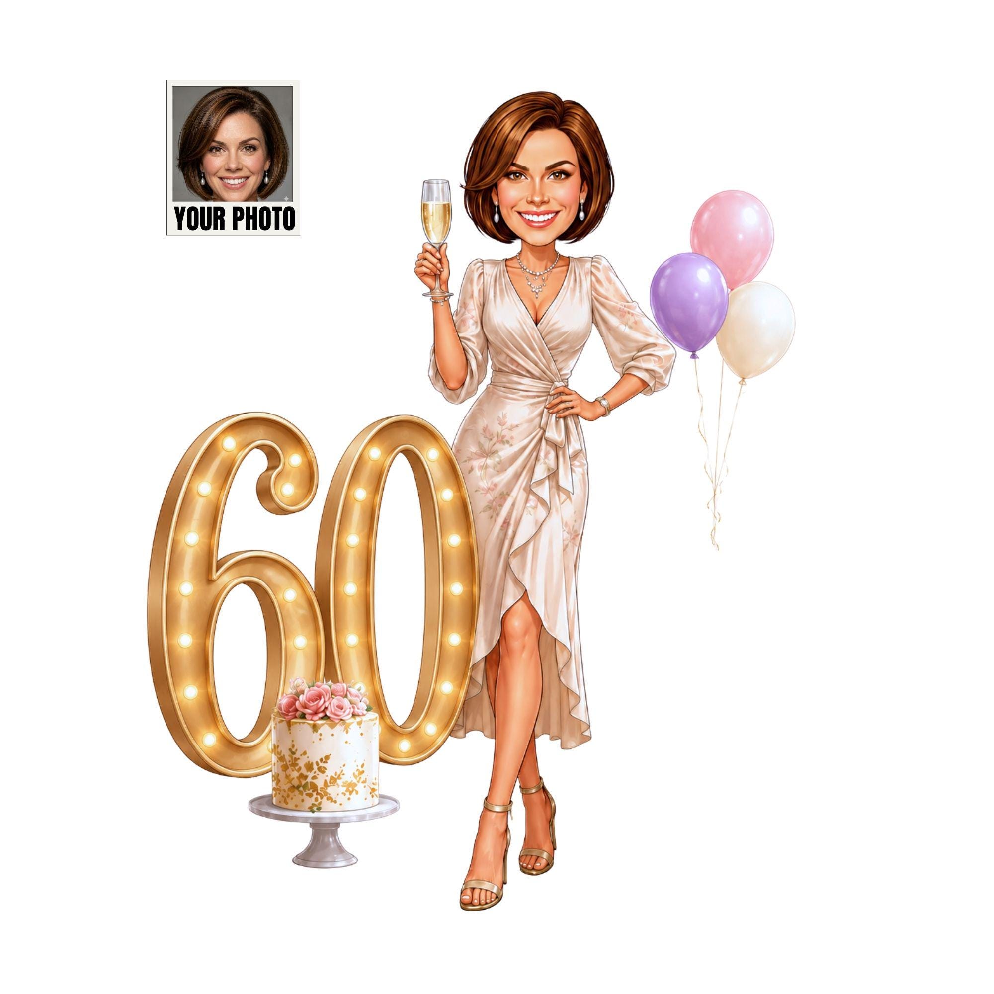 60th Birthday Cartoon Birthday Card for Her from photo