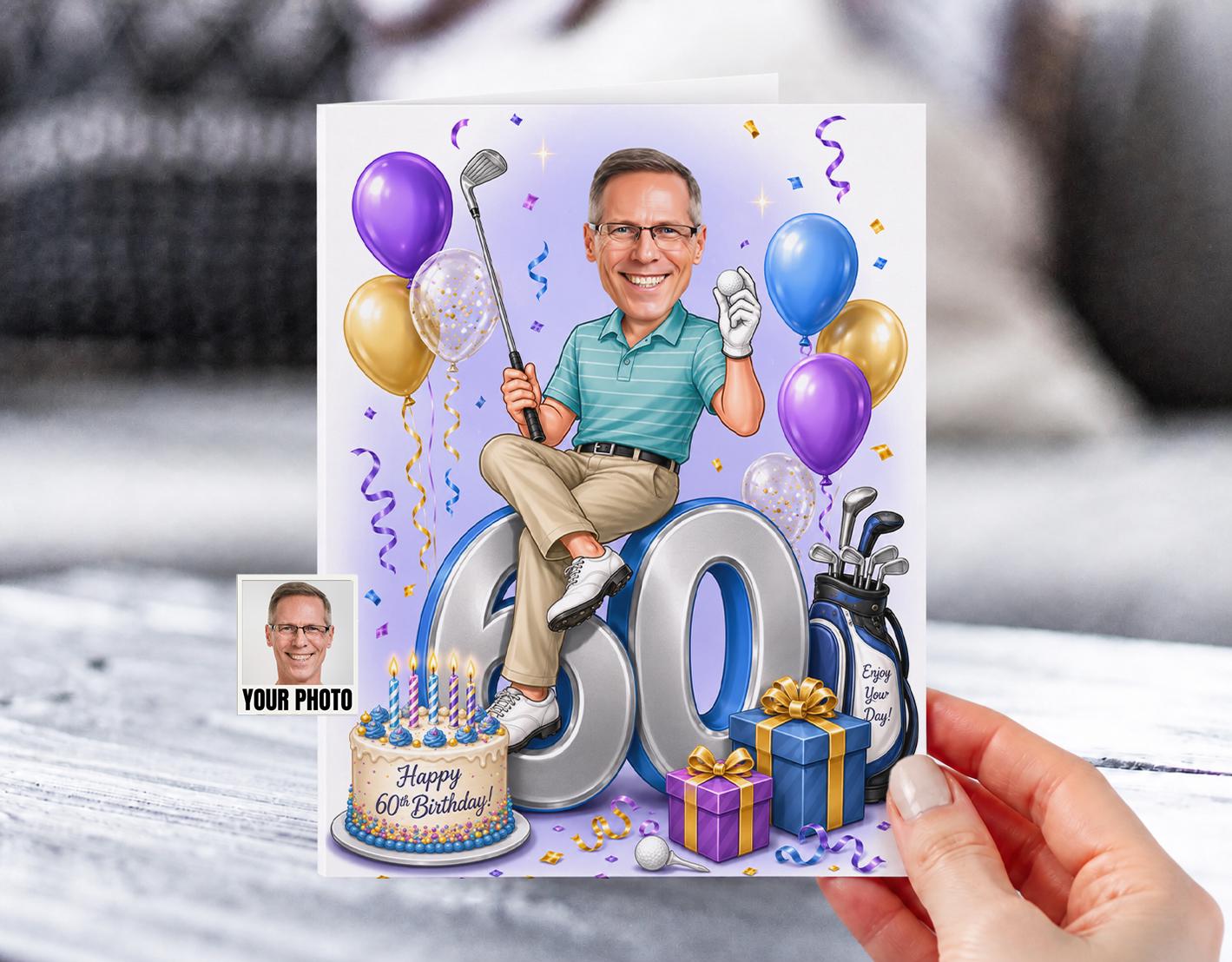 Golf Caricature | 60th Birthday Card | Golf Birthday Card | Golfer Birthday Card | Cus from photo