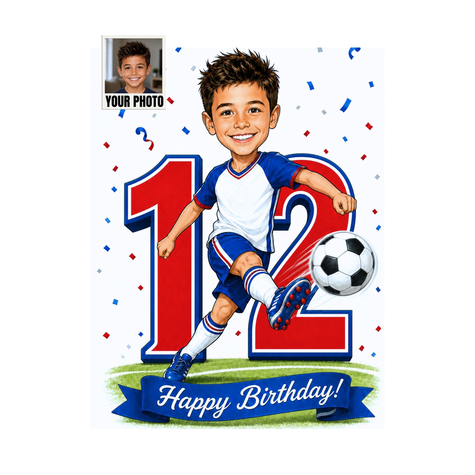 12th Birthday Football Cartoon Portrait for Him from photo