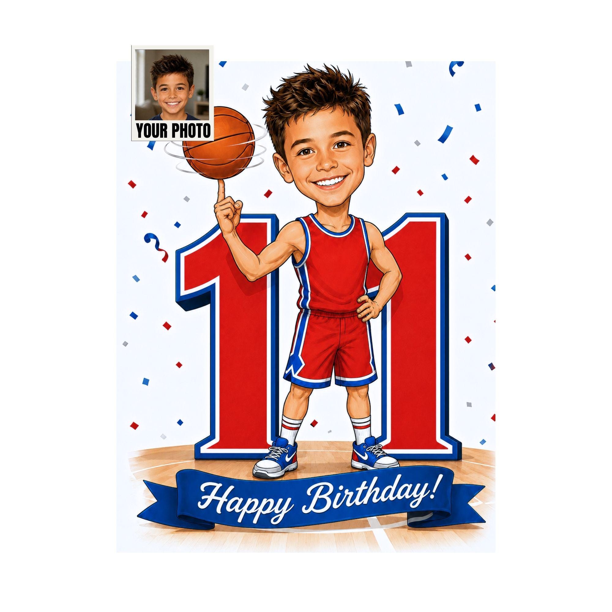 11th Birthday Basketball Cartoon Portrait for Him from photo