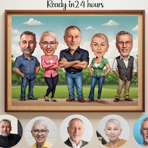 Family Portrait, 5 People Caricature, Caricature from Photo, Family Photo, Caricature Family Gift