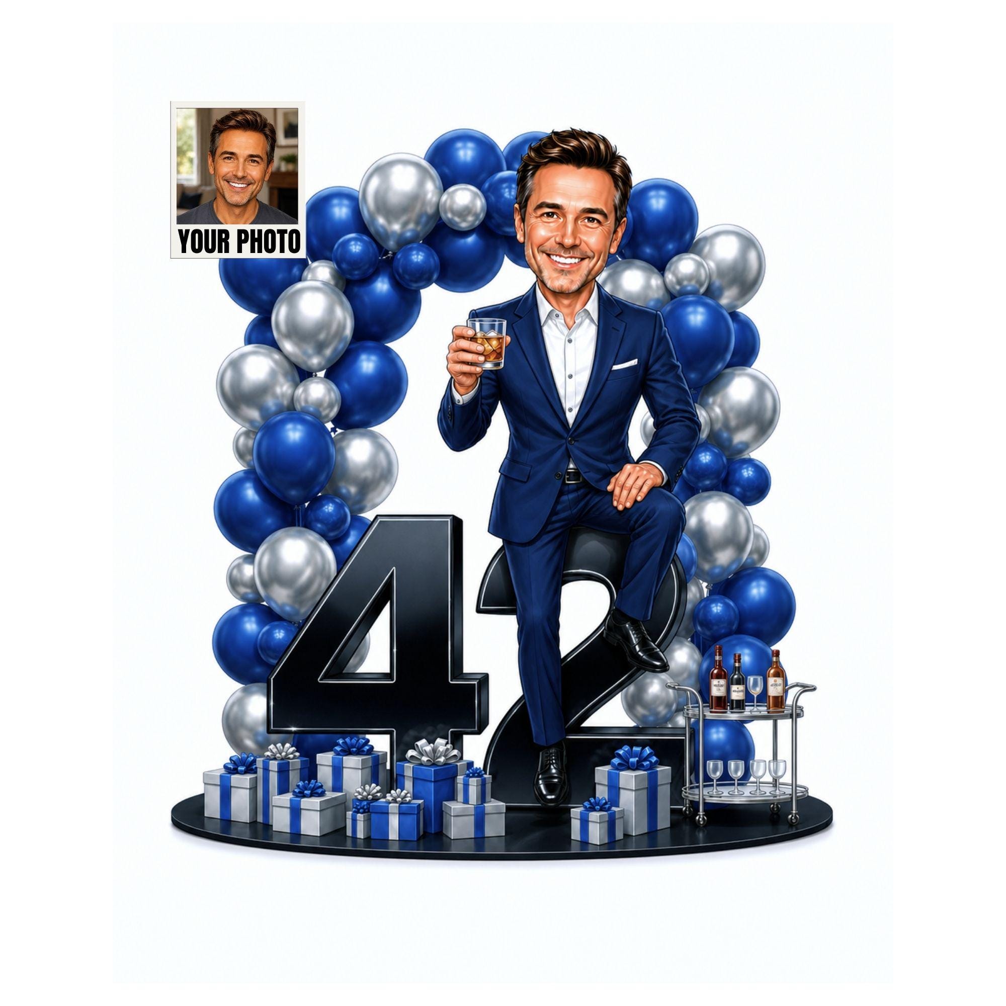 42nd Birthday Man Cartoon Portrait for Him from photo