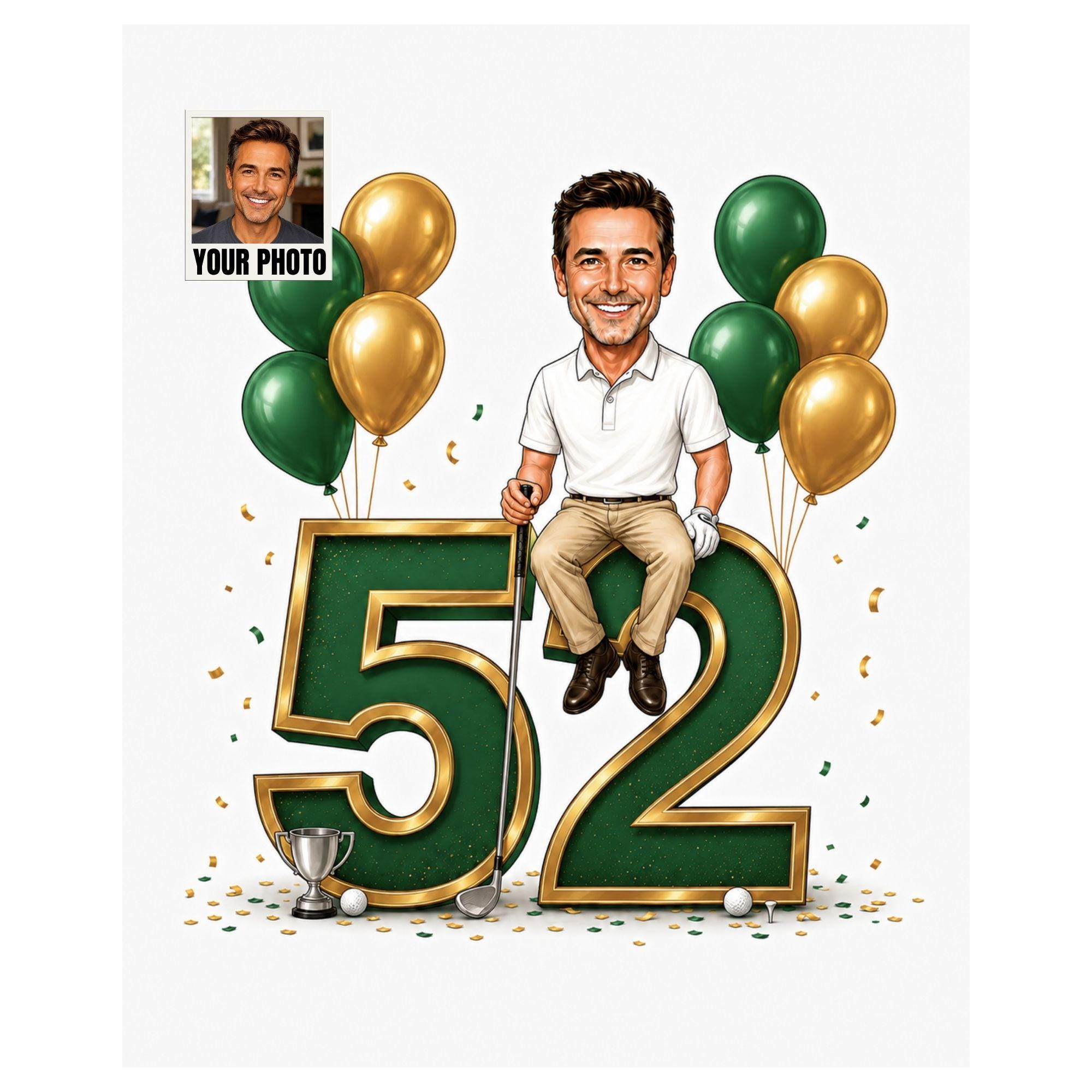 52nd Birthday Golf Cartoon Portrait for Him from photo