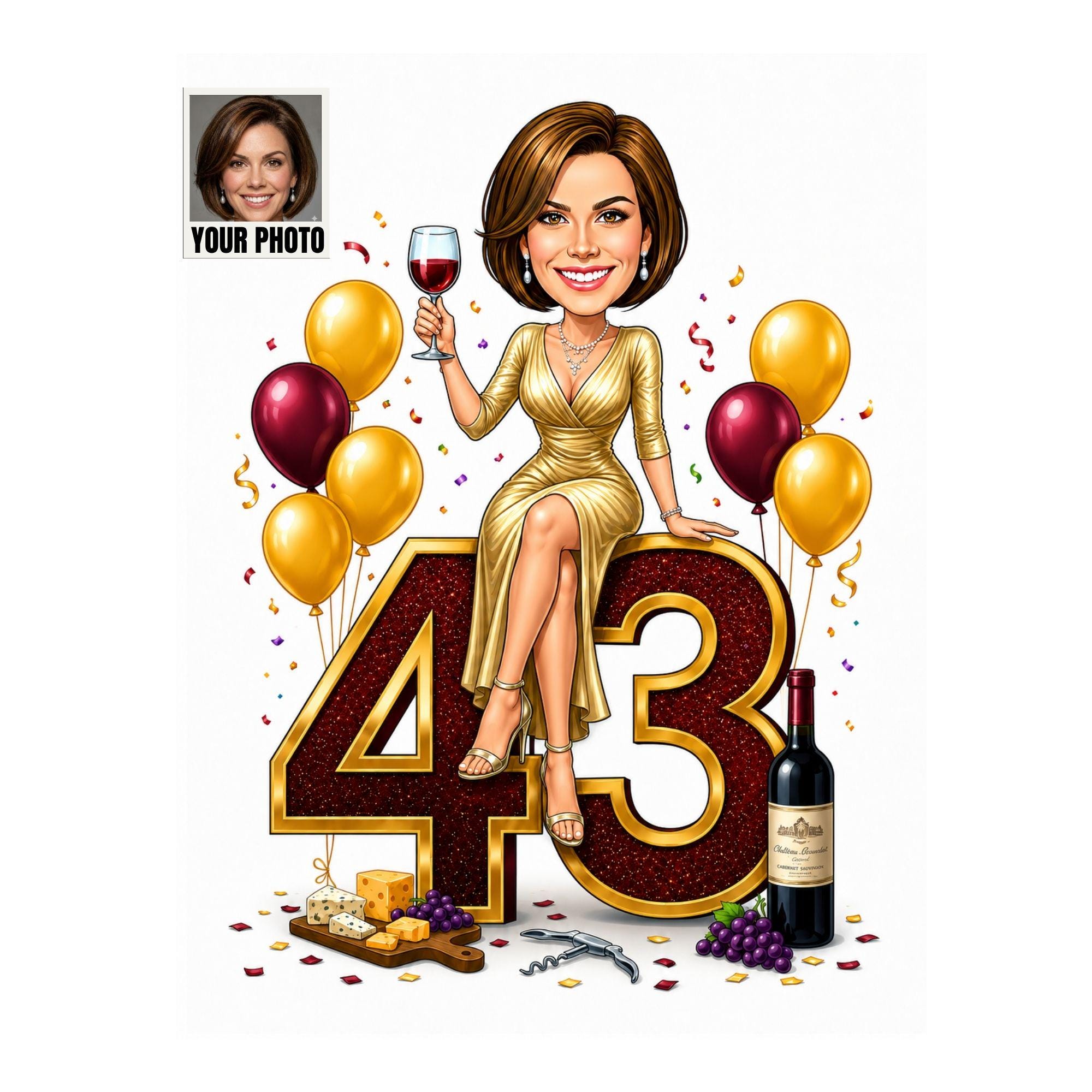 43rd Birthday Cartoon Portrait for Her from photo