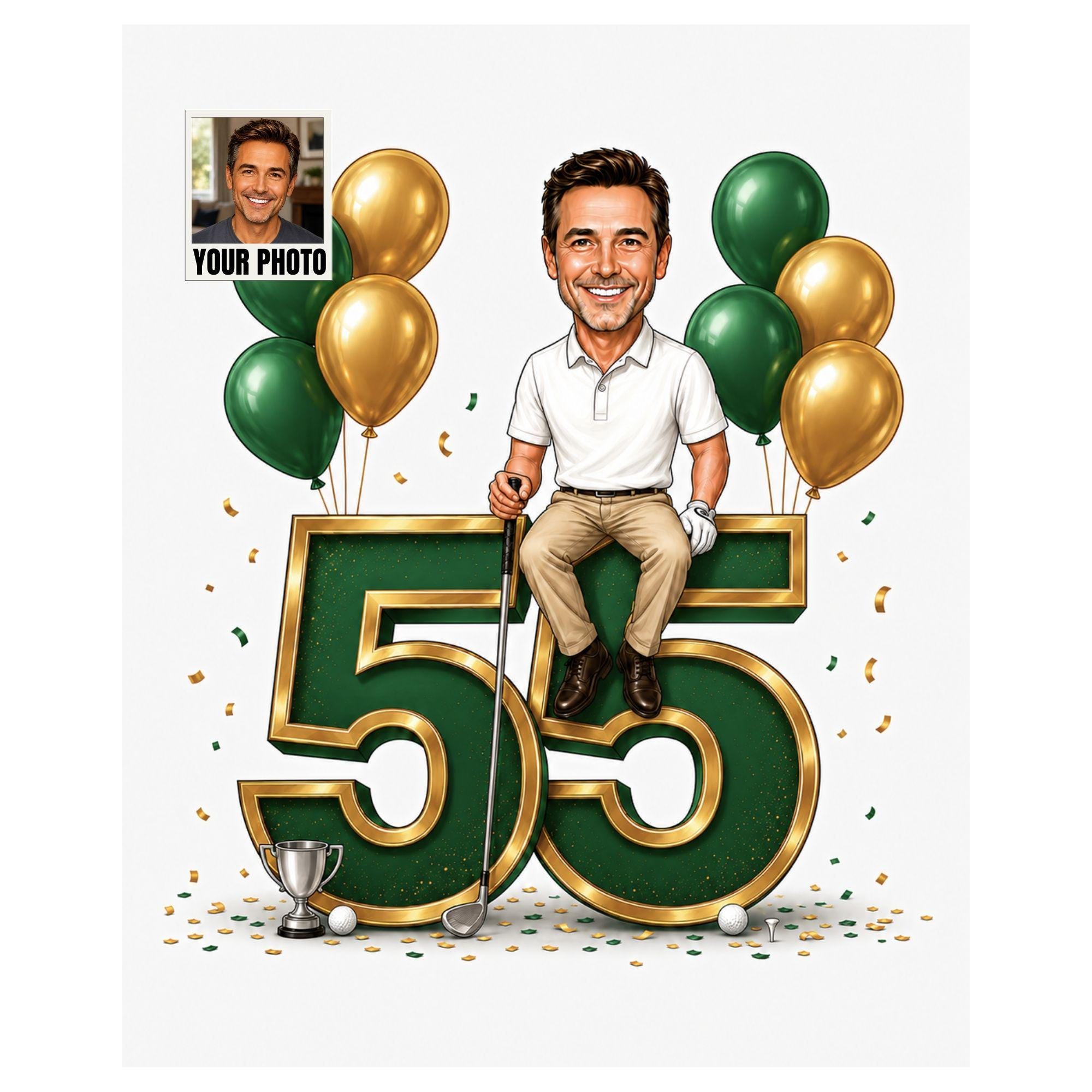 55th Birthday Golf Cartoon Portrait for Him from photo