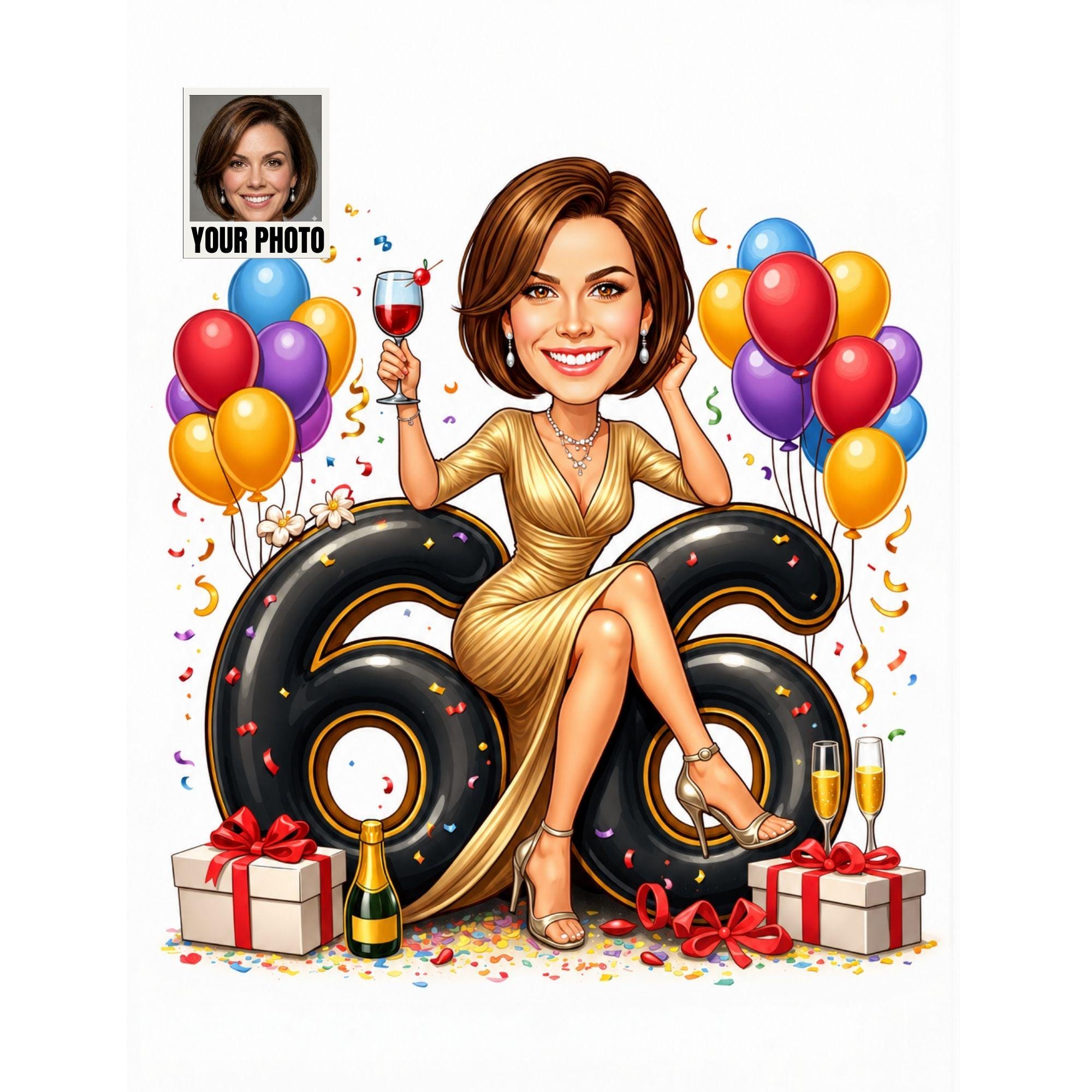 Custom 66th Birthday Caricature from photo