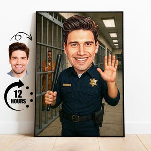 Custom Prison Guard Caricature: Funny Jail Security Portrait (Digital File)