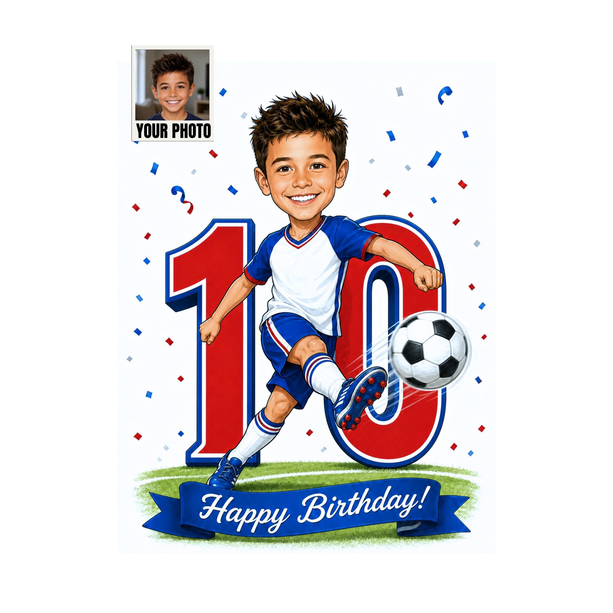 10th Birthday Football Cartoon Portrait for Him from photo