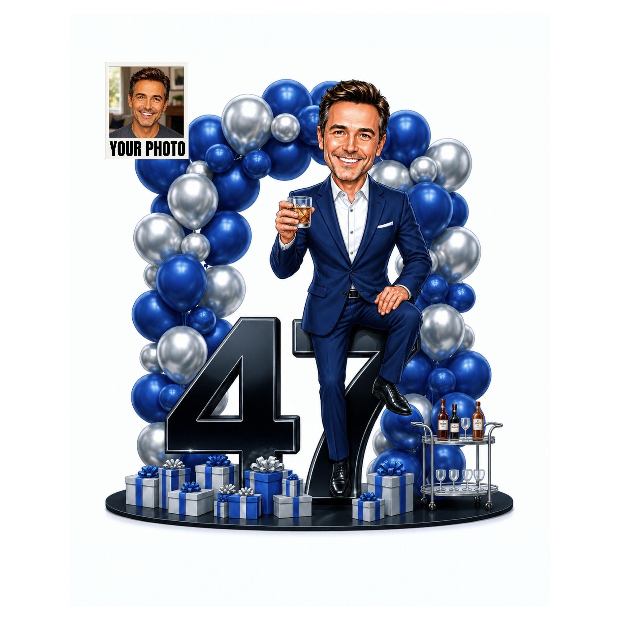 47th Birthday Man Cartoon Portrait for Him from photo