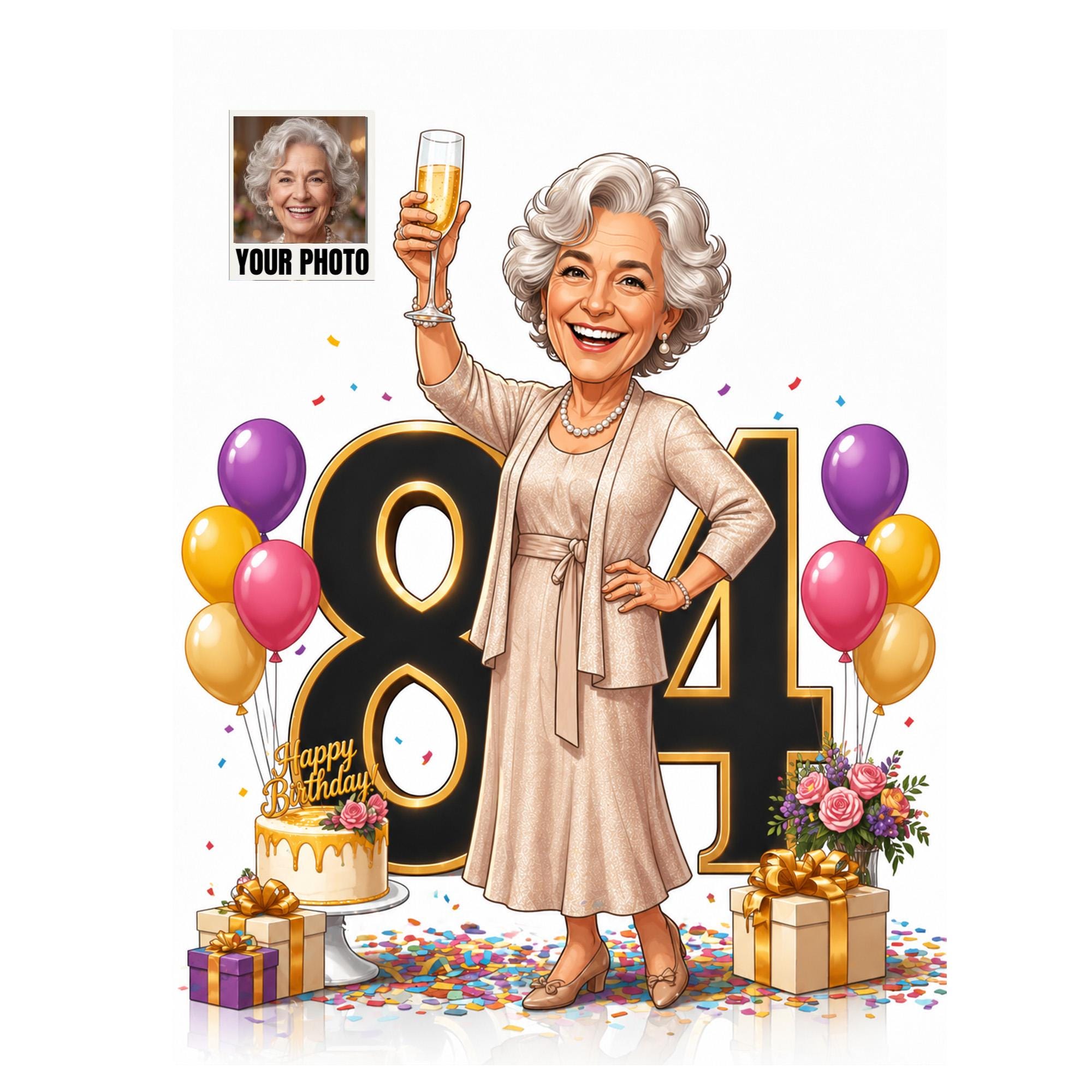 Custom 84th Birthday Caricature from photo