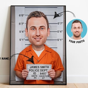 Custom Mugshot Caricature Portrait, Personalized Funny Cartoon Photo, Police Lineup Wall Art, Jail Themed Gift, Caricature from Photo