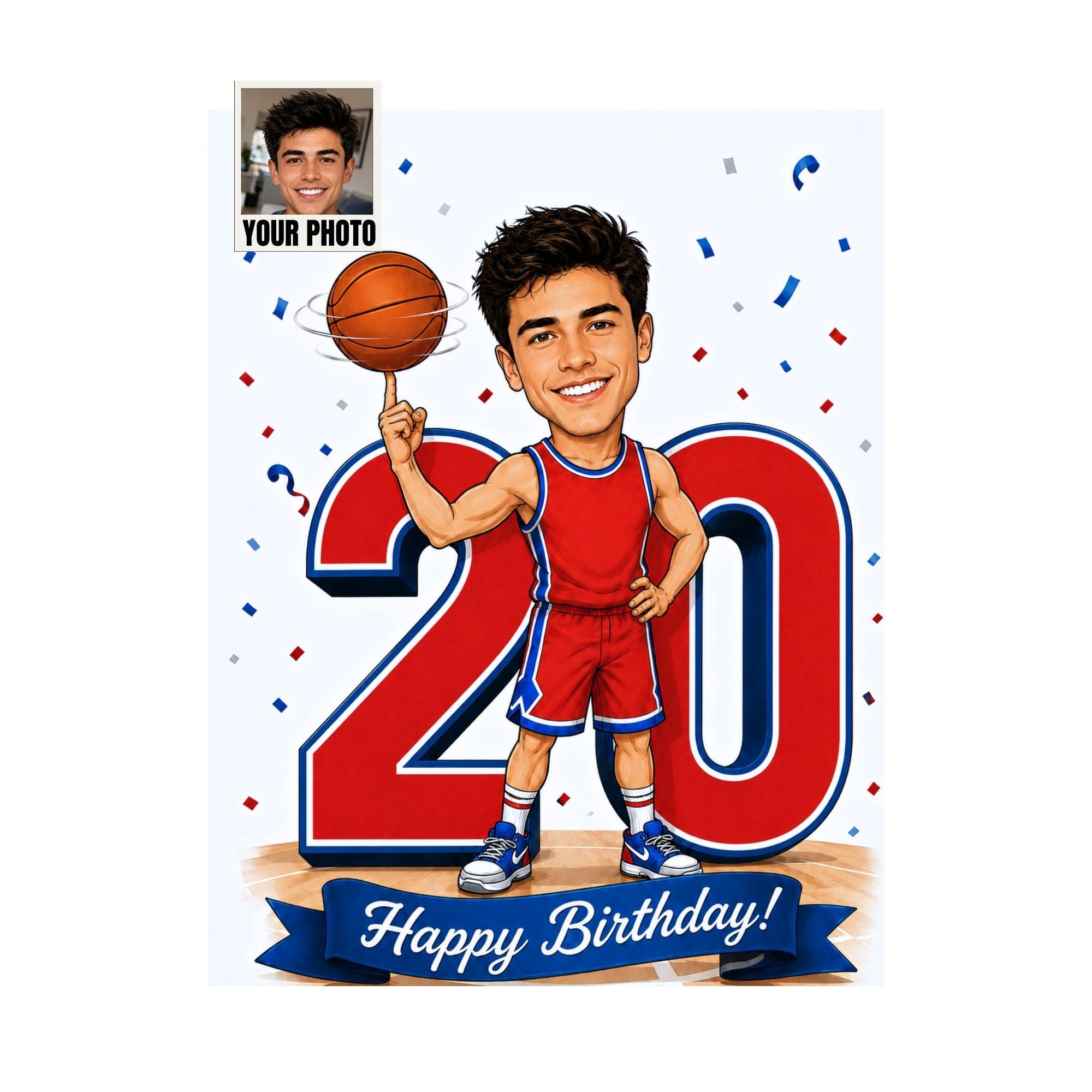 20th Birthday Basketball Cartoon Portrait for Him from photo