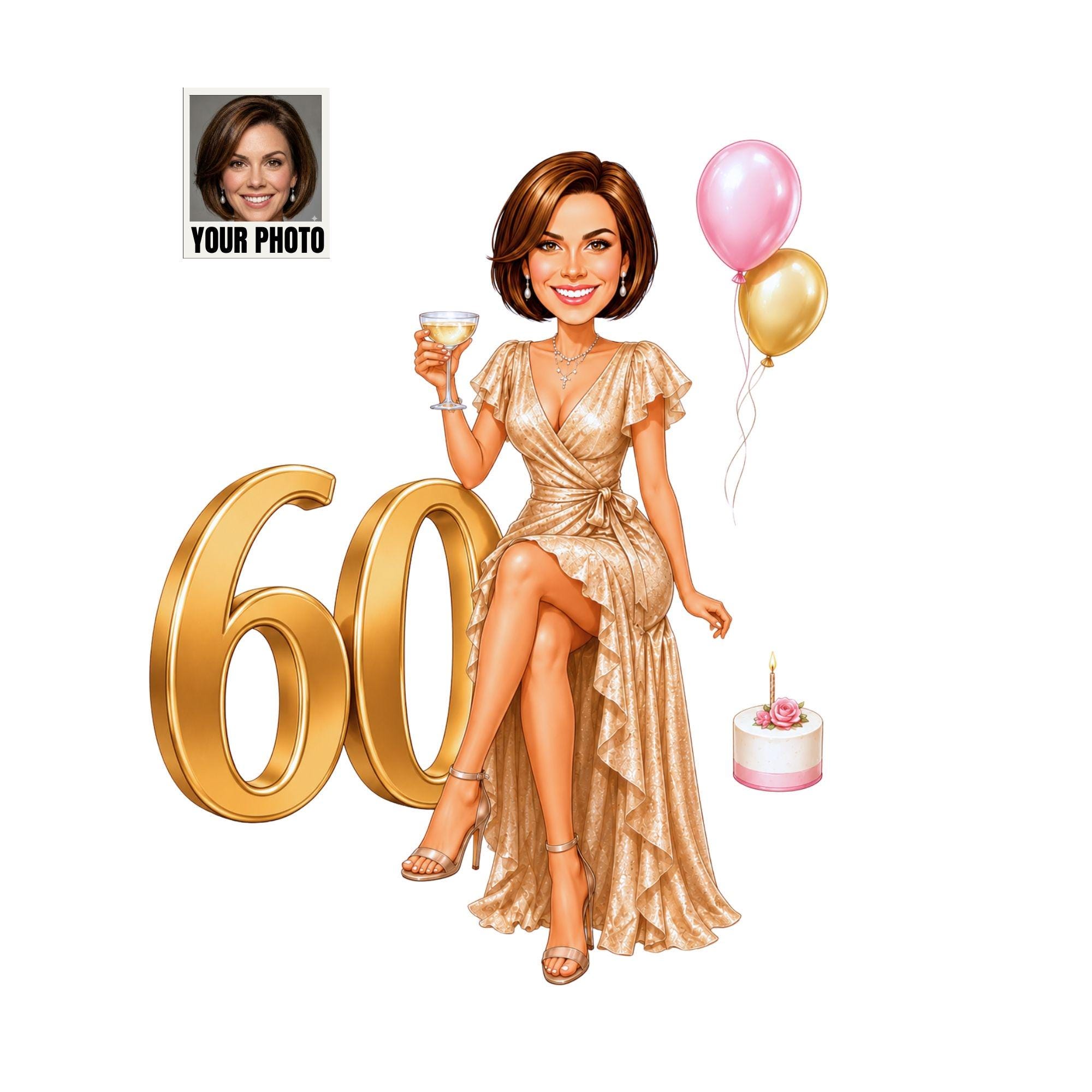 60th Birthday Caricature Portrait for Her from photo