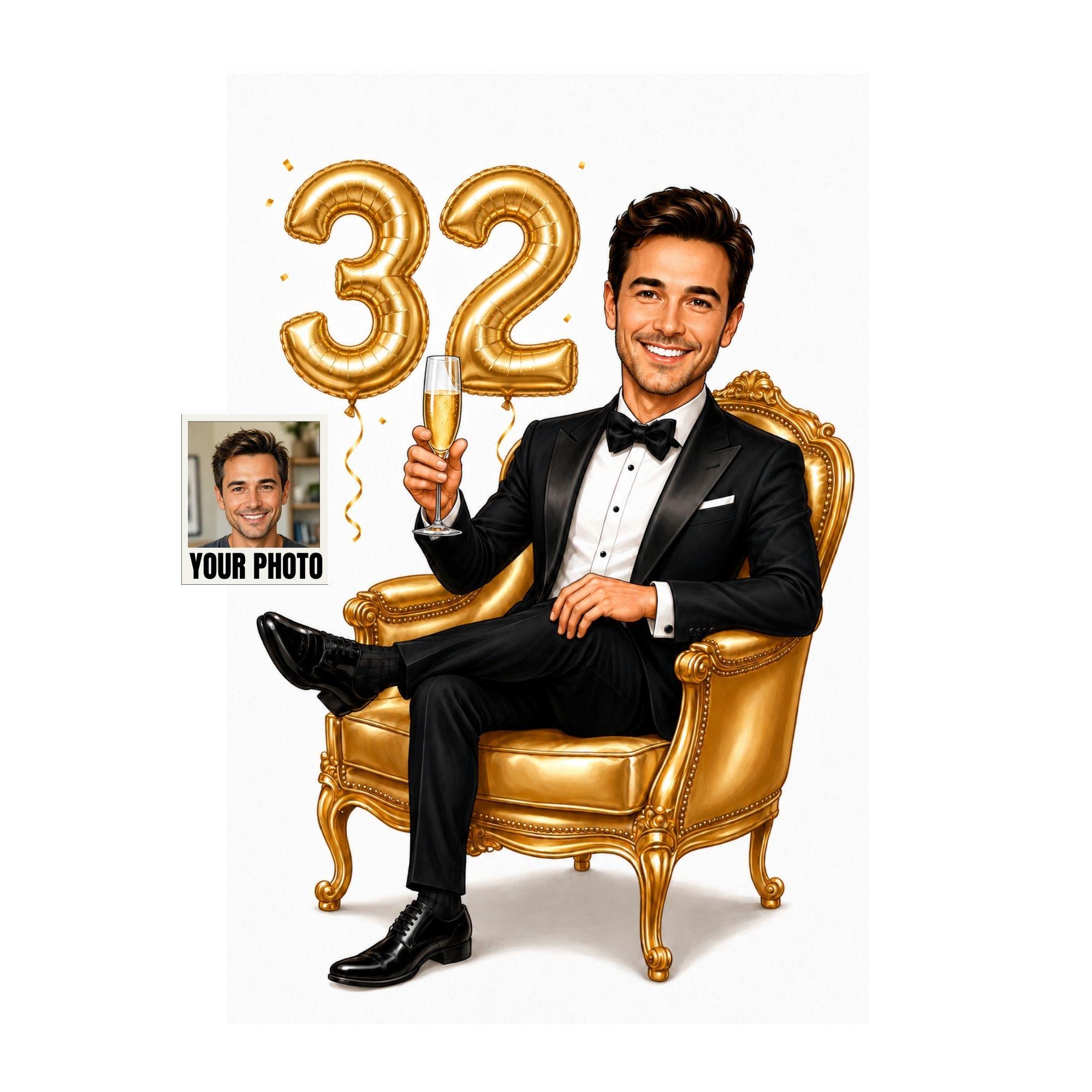 32nd Birthday Cartoon Portrait for Him from photo