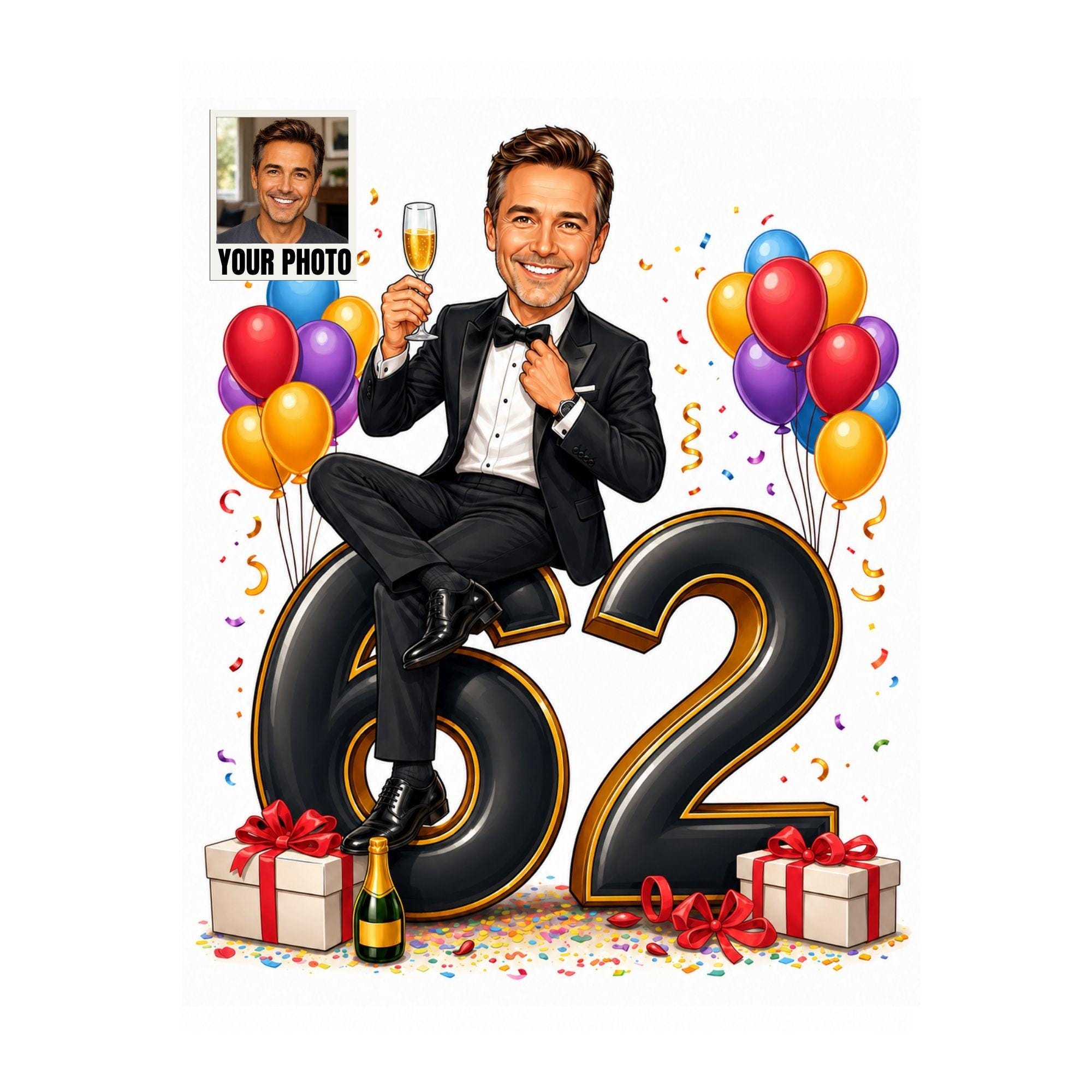 62nd Birthday Man Cartoon Portrait from photo