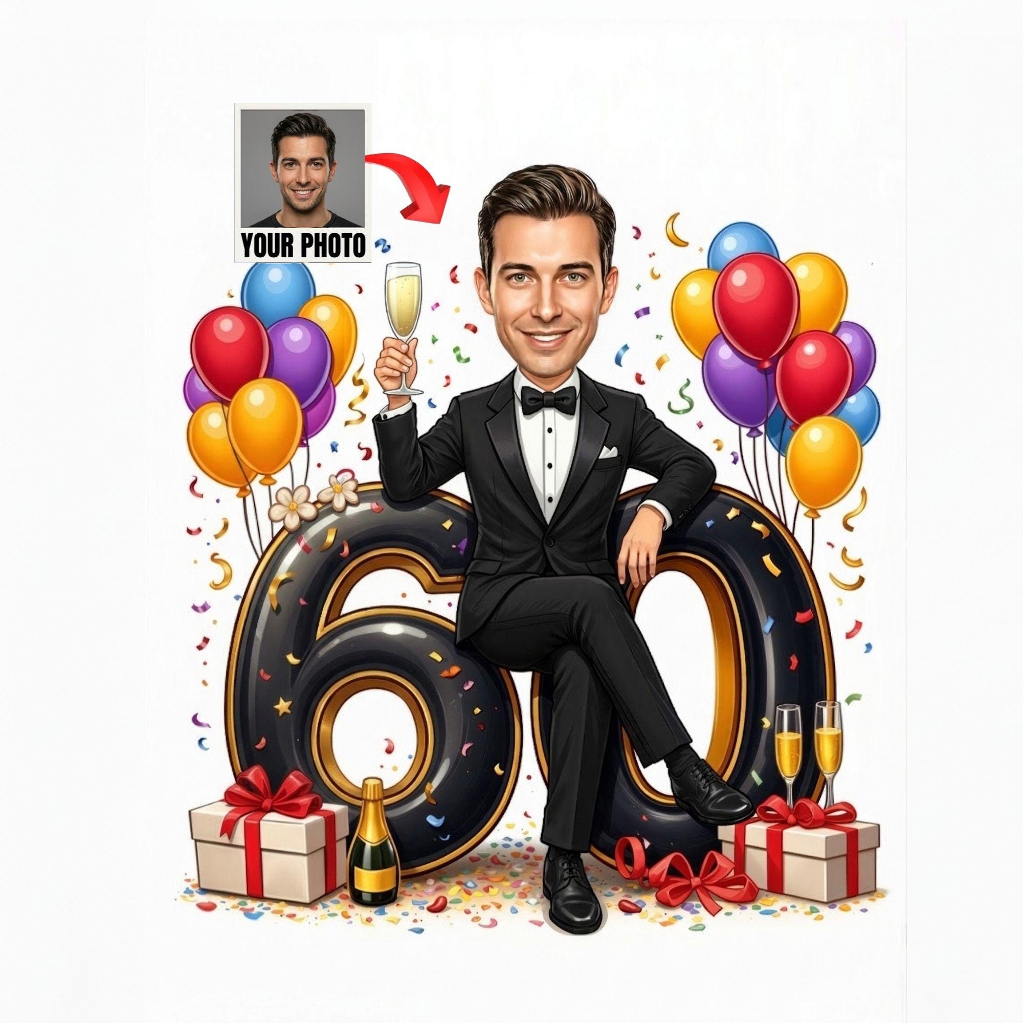 Custom 60th Man Birthday Caricature from photo