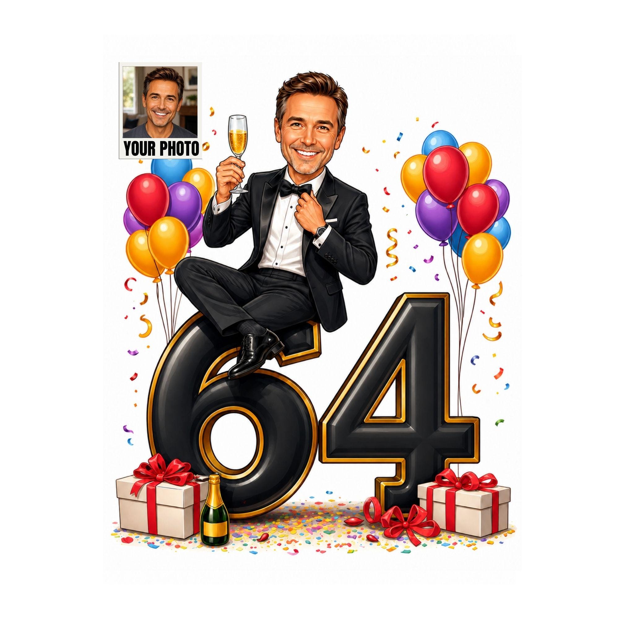 64th Birthday Man Cartoon Portrait from photo