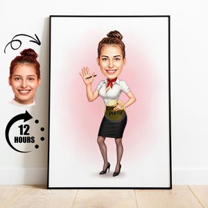Personalized Sexy Secretary Cartoon Portrait, Custom Office Worker Caricature Drawing from Photo, Funny Secretary Caricature, Gift for Her