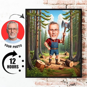 Gift for Lumberjack, Custom Male Lumberjack Cartoon Portrait - Digital Download for Forest Enthusiasts
