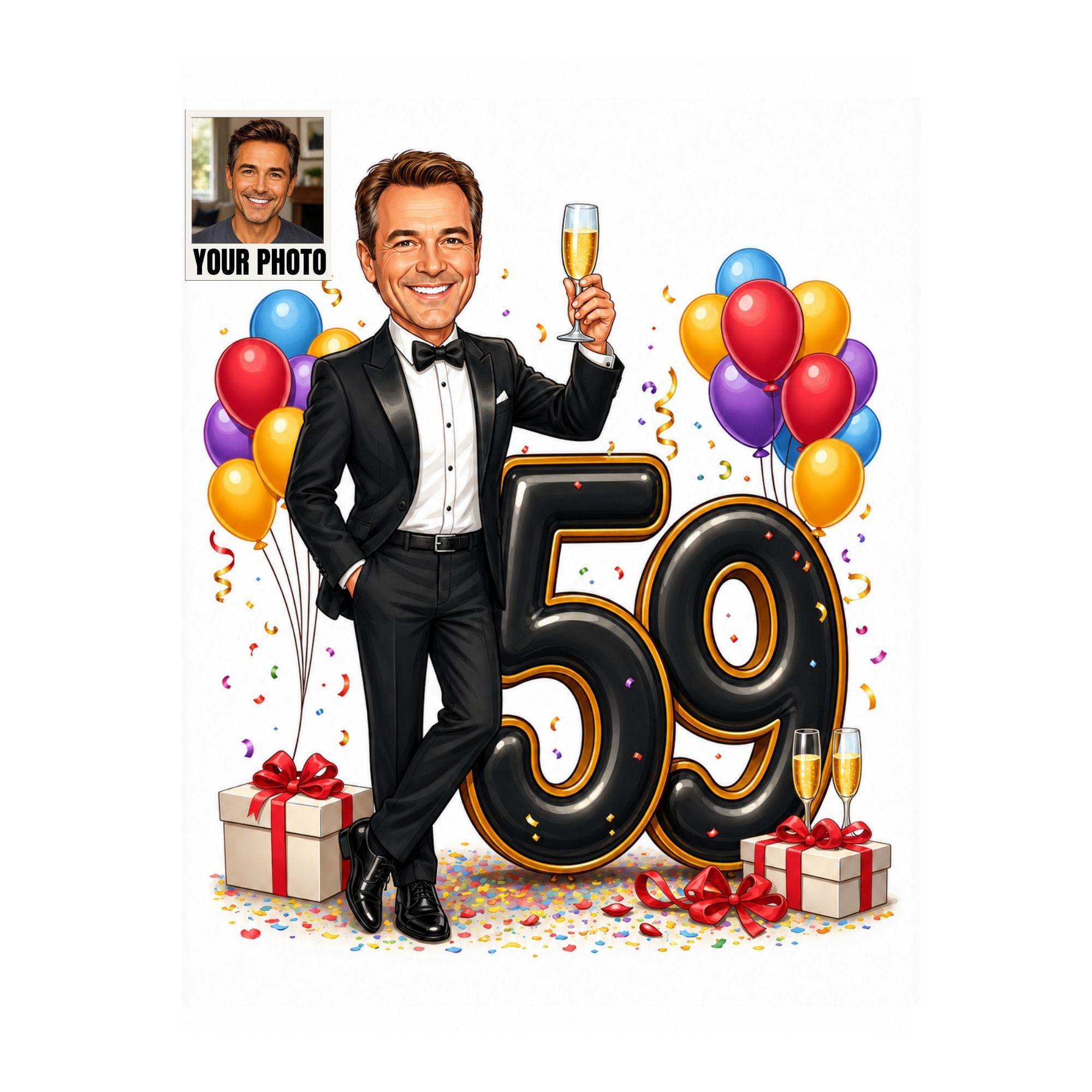 59th Birthday Man Cartoon Portrait from photo